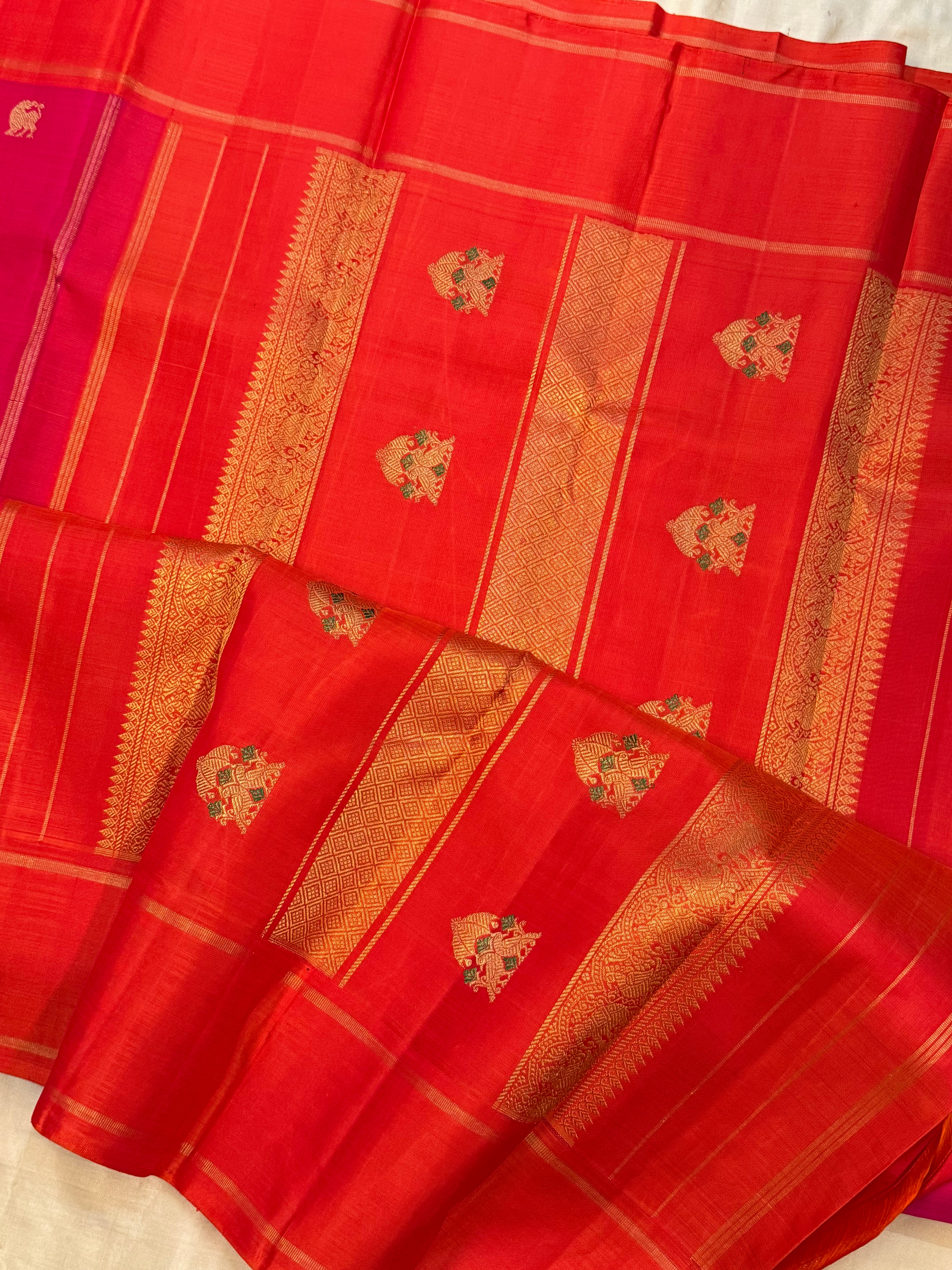 Pink and orange annam -yazhi butta / Kanjipuram silk CLSA9193