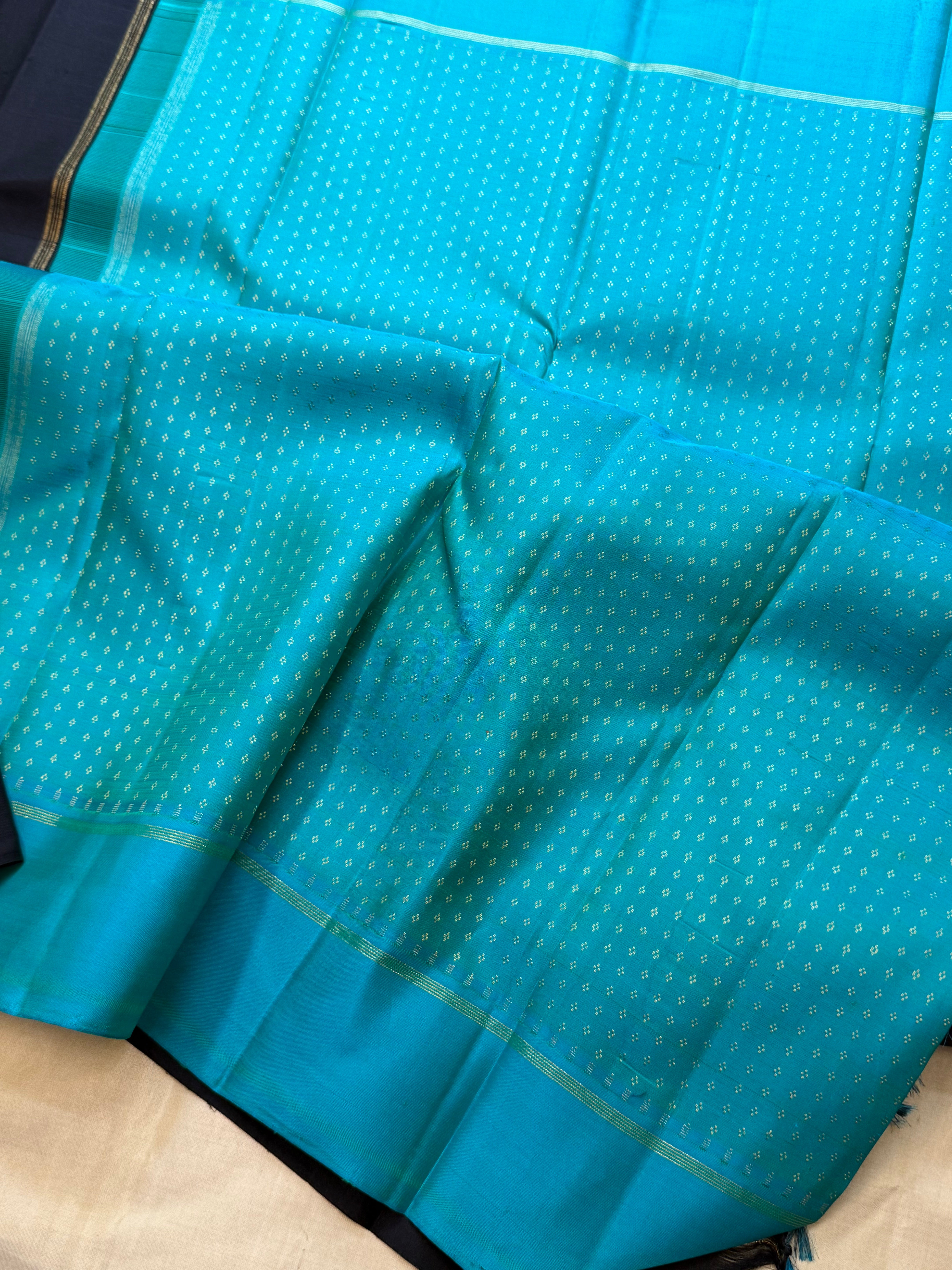 Black and turquoise blue/ kanjipuram silk