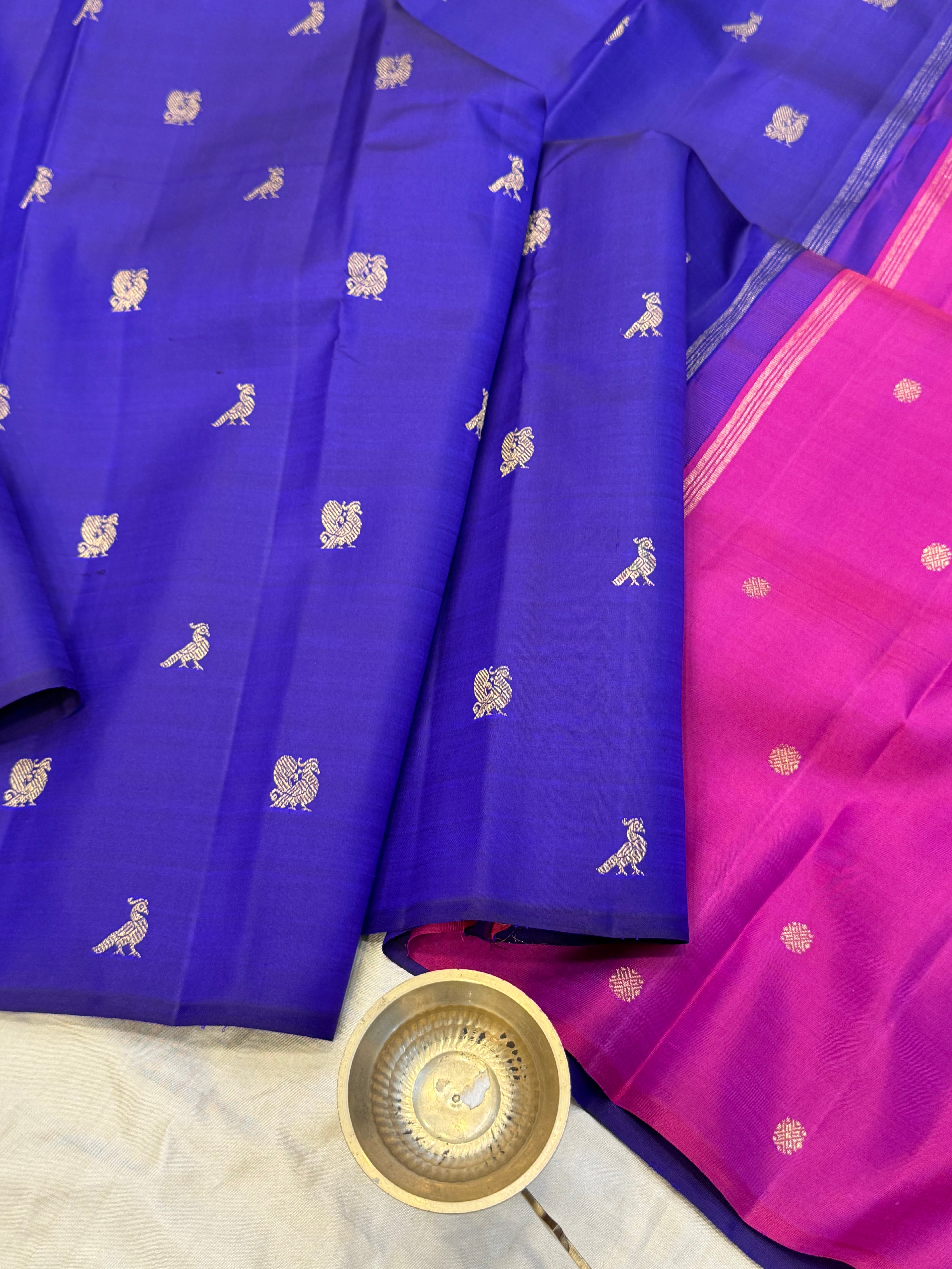 Purple borderless double pallu / Kanjipuram silk
