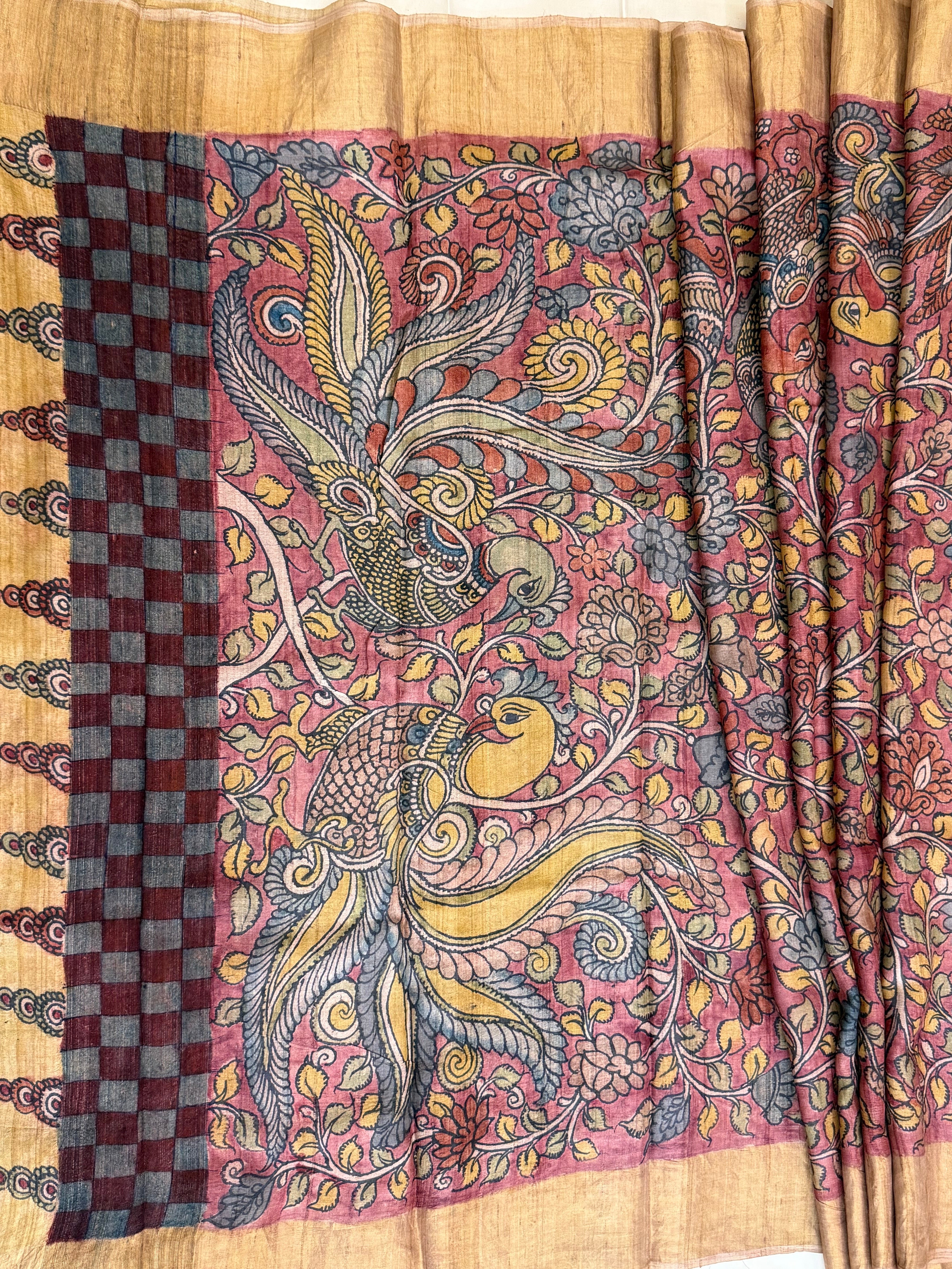 Hand drawn natural dyed pen kalamkari sarees / clsa 11125