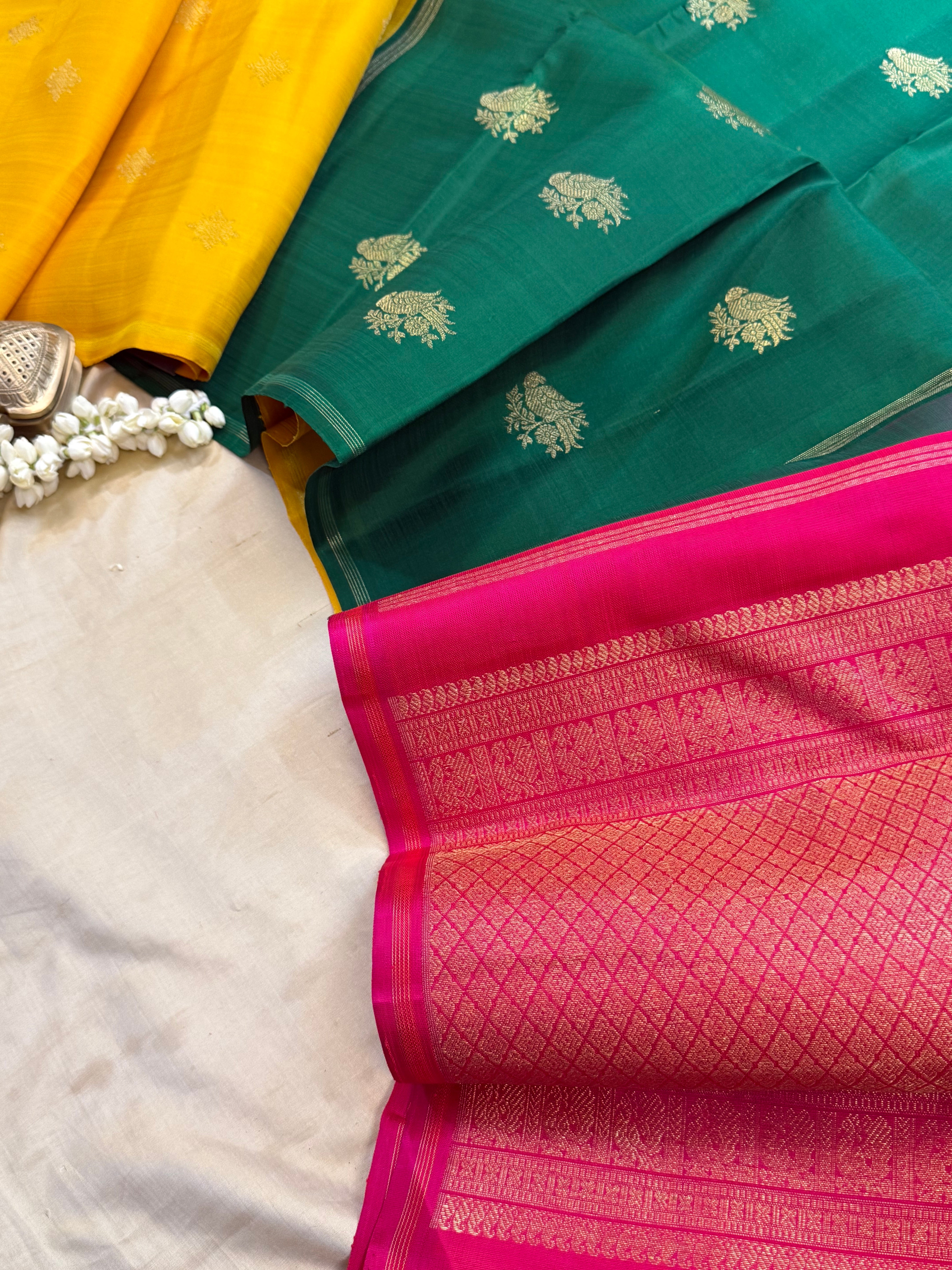 Yellow double color pallu borderless / Kanjipuram silk CL9976