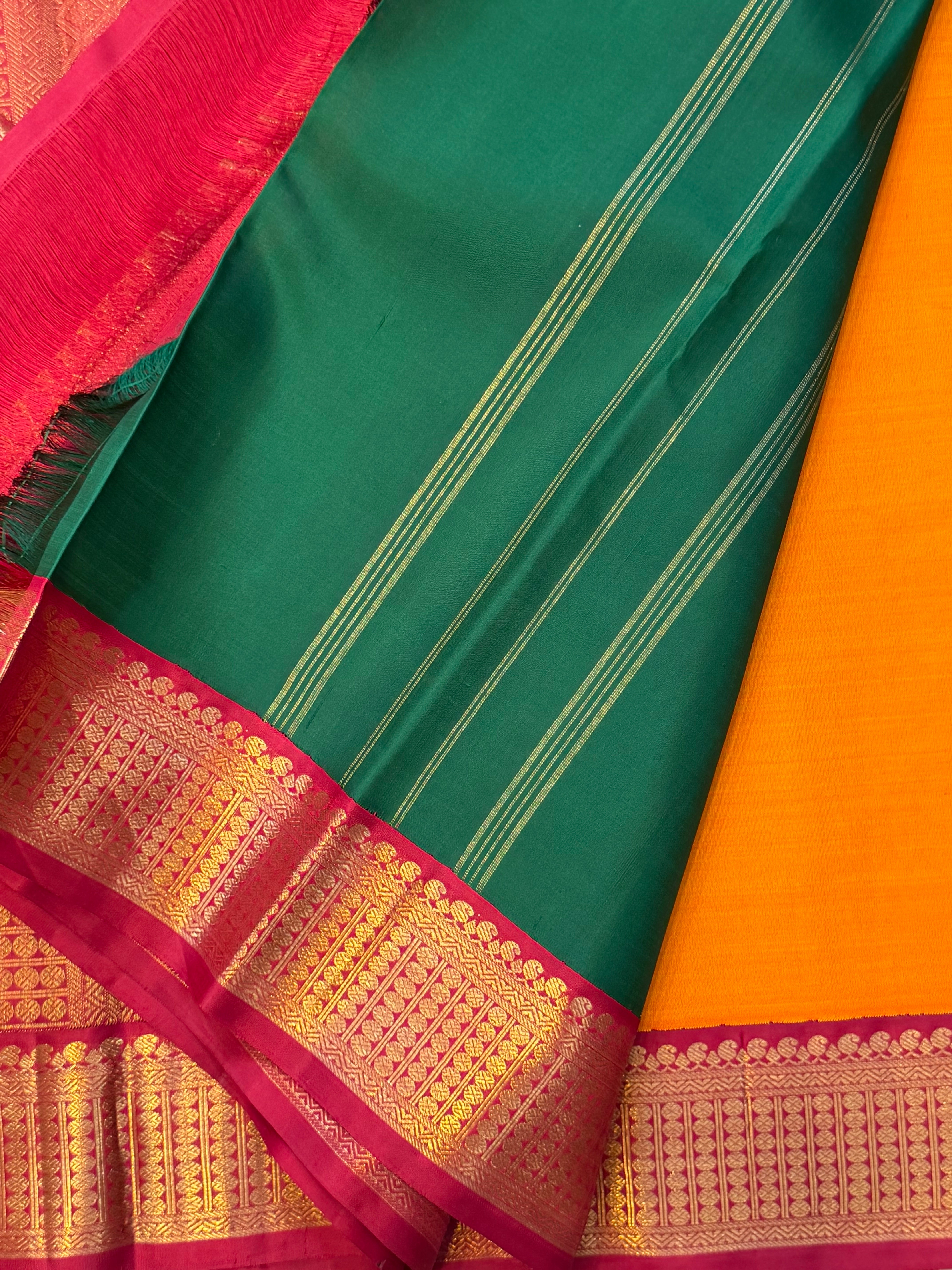 Mango yellow Ganga Jamuna double palla Arani saree