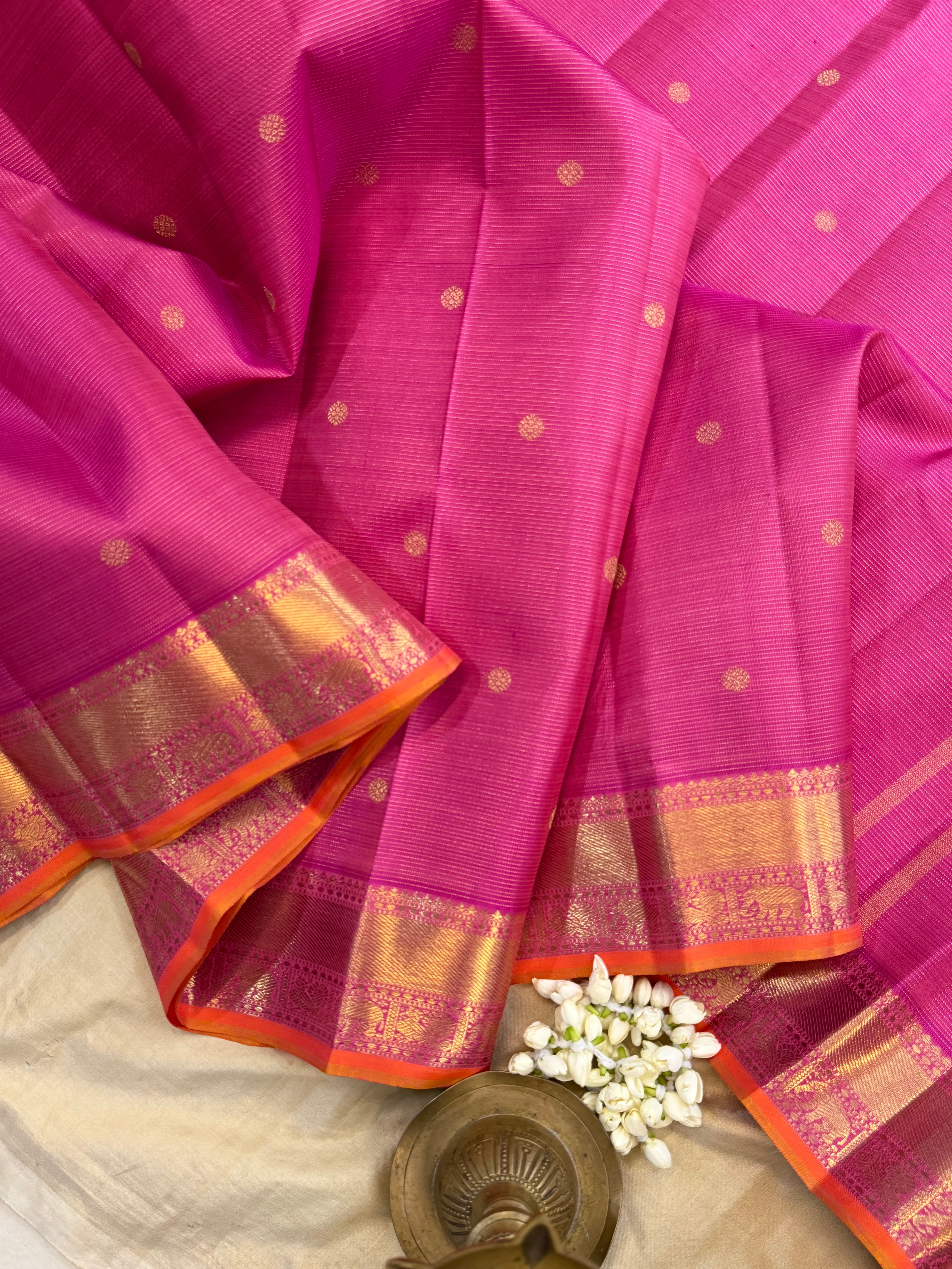 Heirloom Vairaoosi Roja pink Kanjipuram silk saree