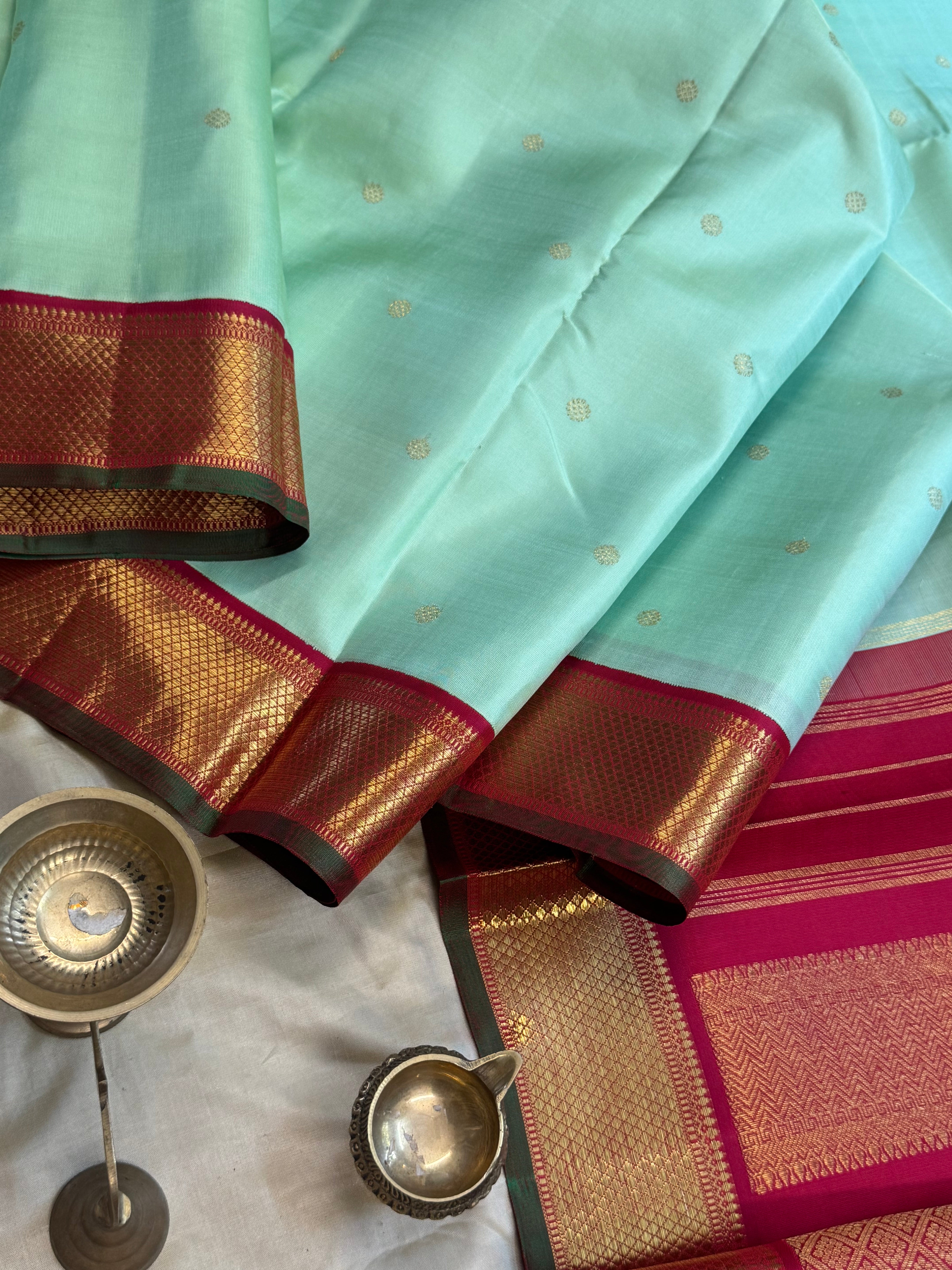 AALAYAM : Pista green korvai kanjipuram silk