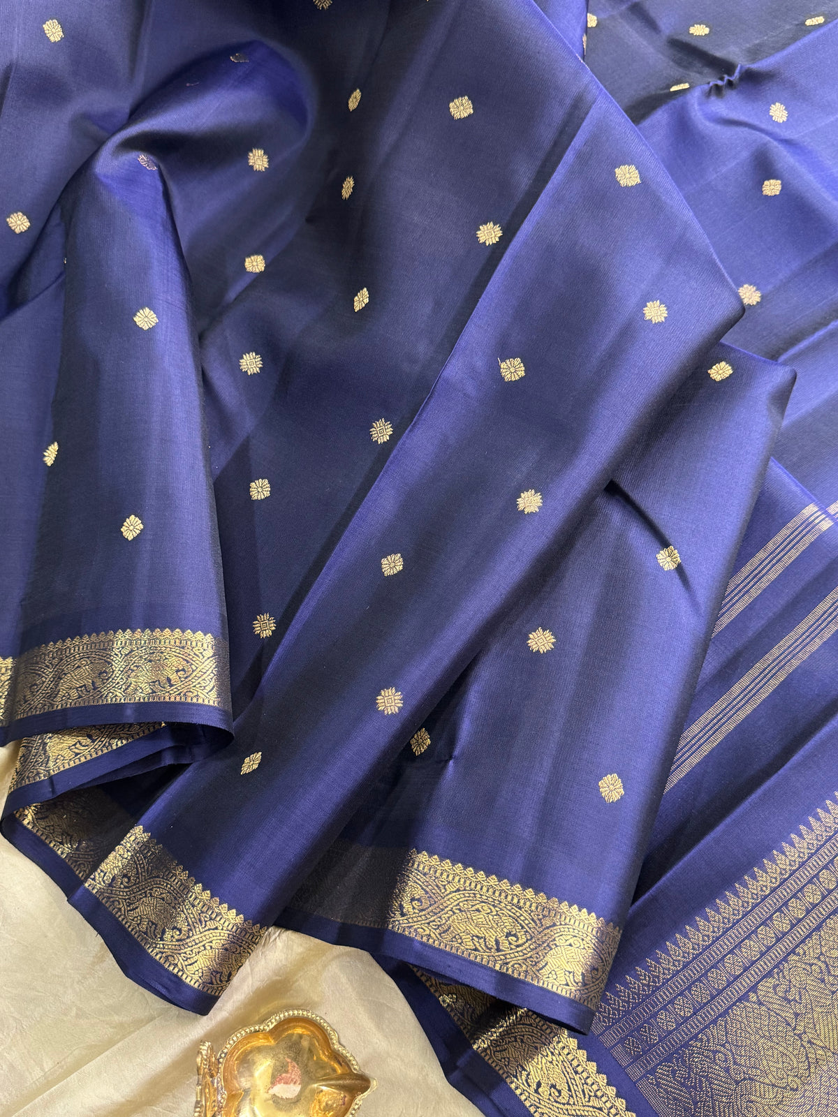 Midnight Blue with small border pure zari/kanjipuram silk saree 12740