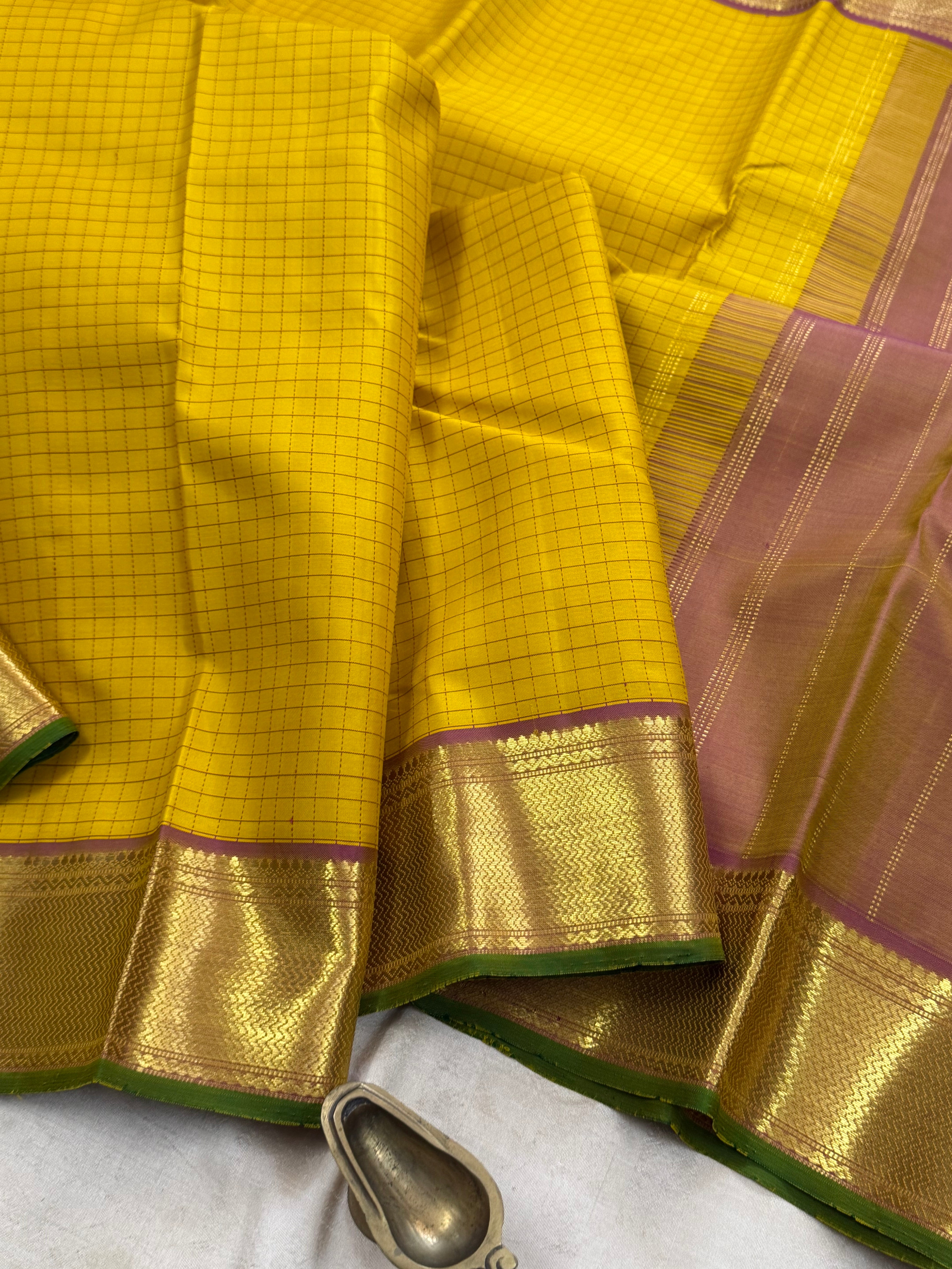 Mustard yellow Muthu check / Aarani silk