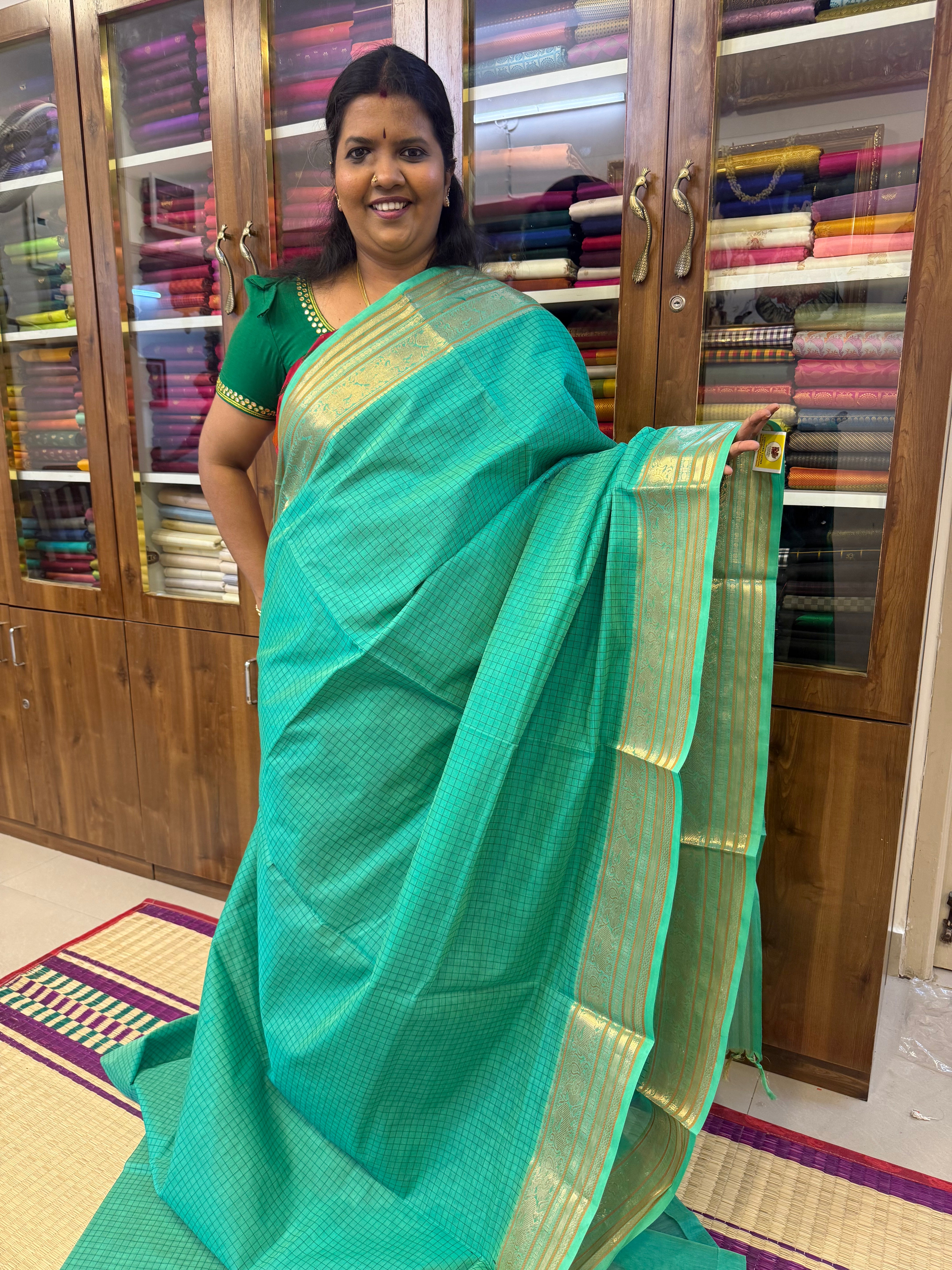 Sea green Kattam silk cotton