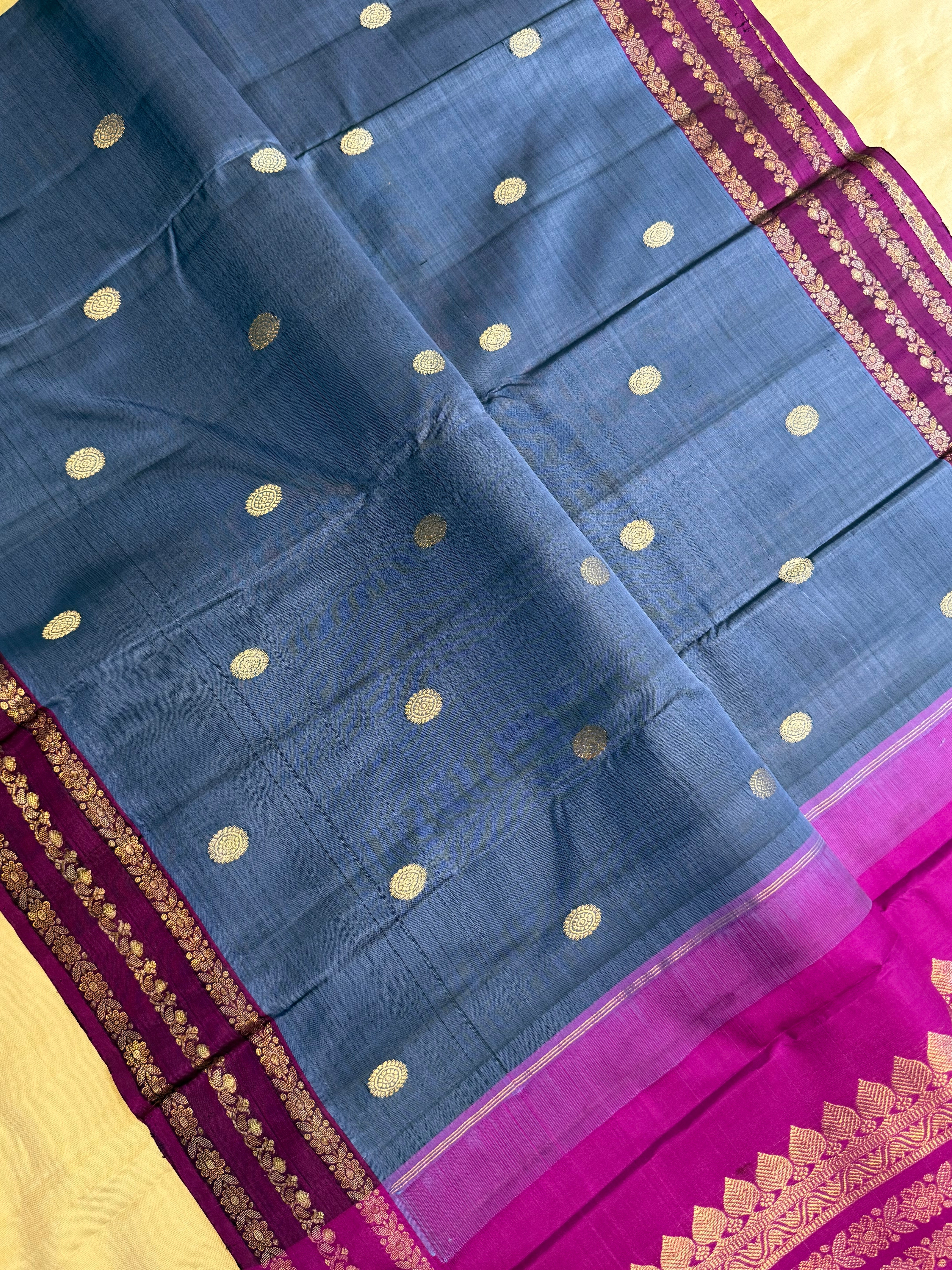 Bluish grey and vadamalli varisapet border/ Arani silk