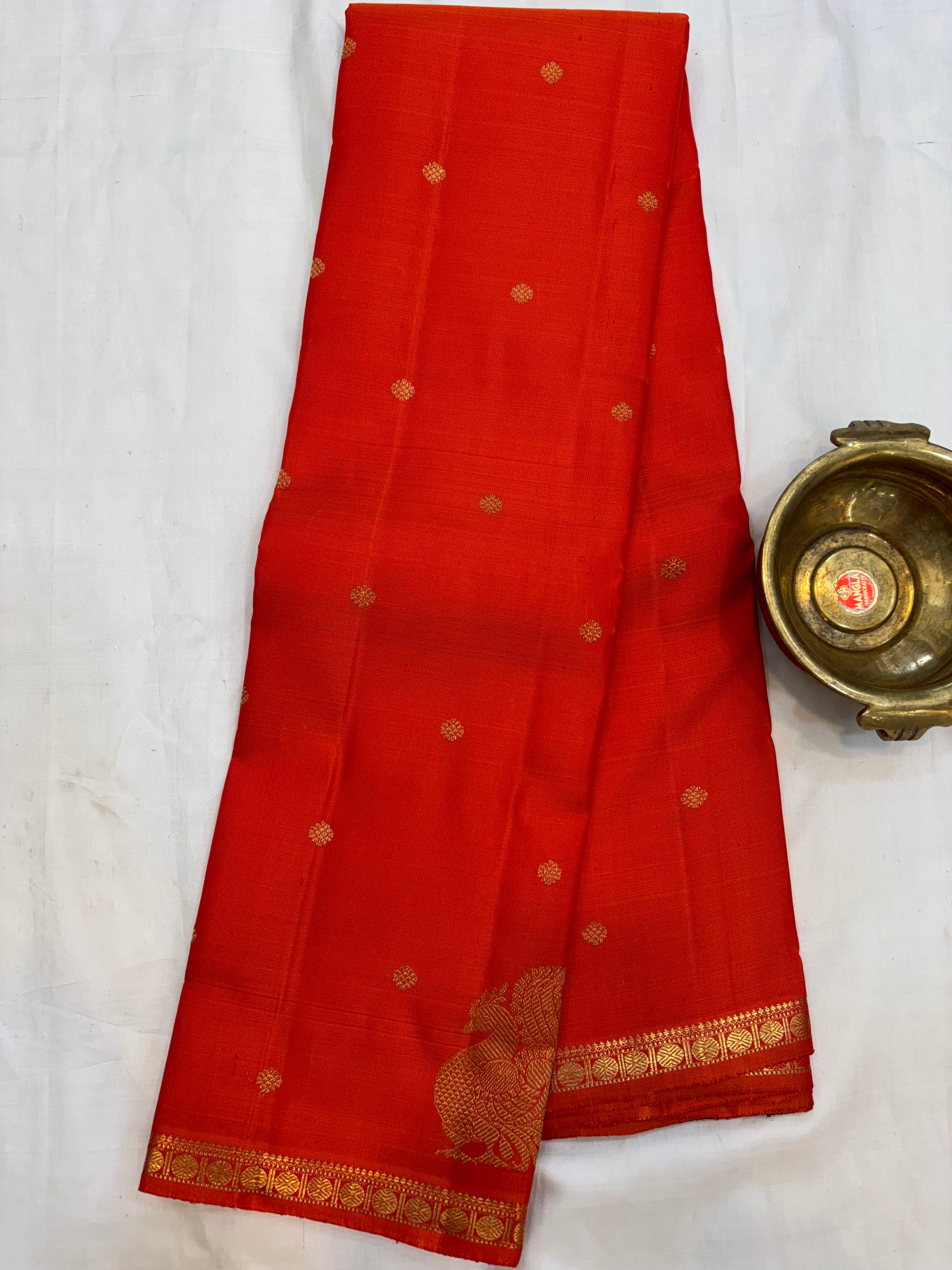 Orange annam border butta - kanjipuram silk