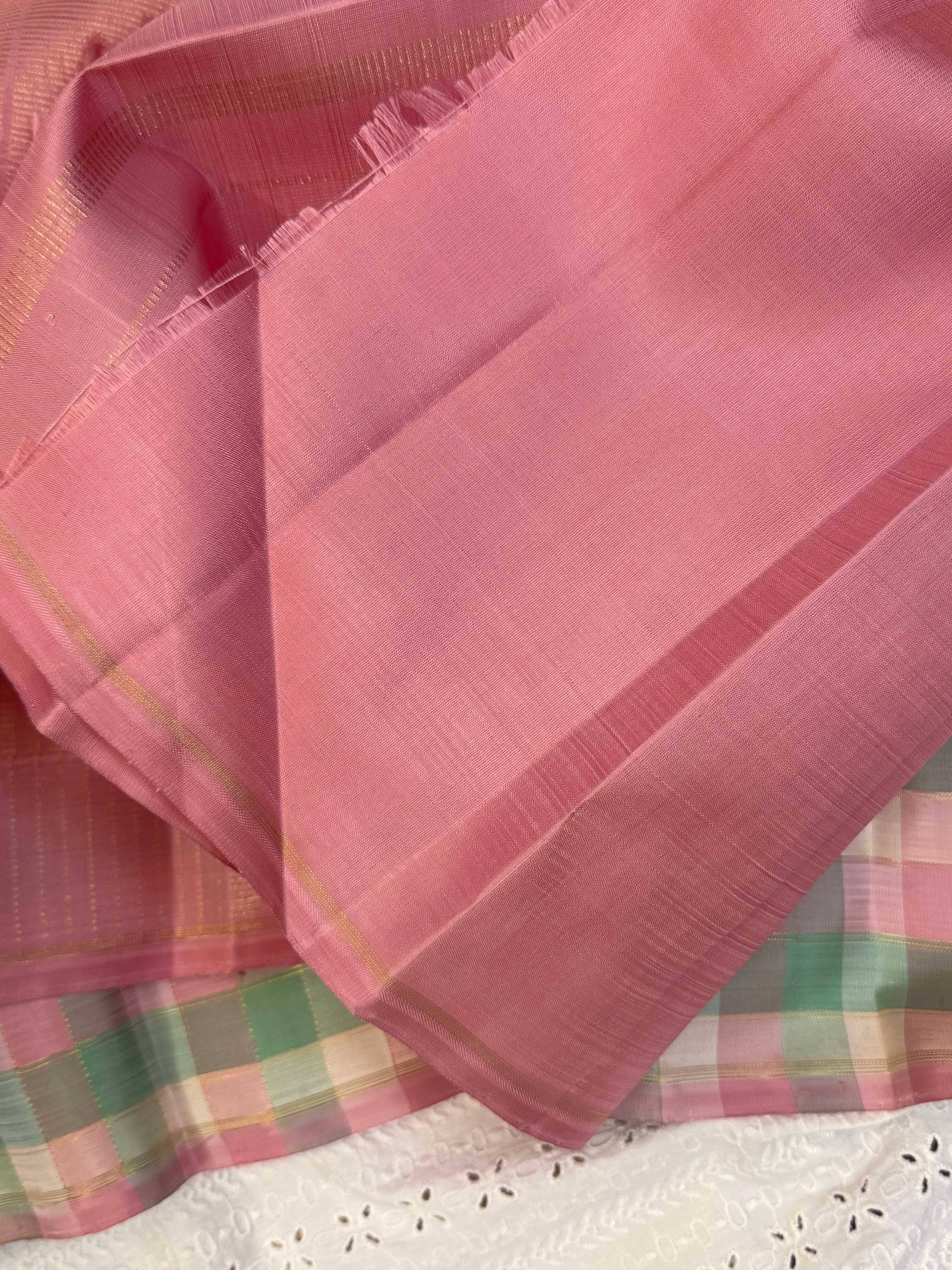 Multicolour checks unique Zari line / border less kanjipuram silk saree CLSA 10498