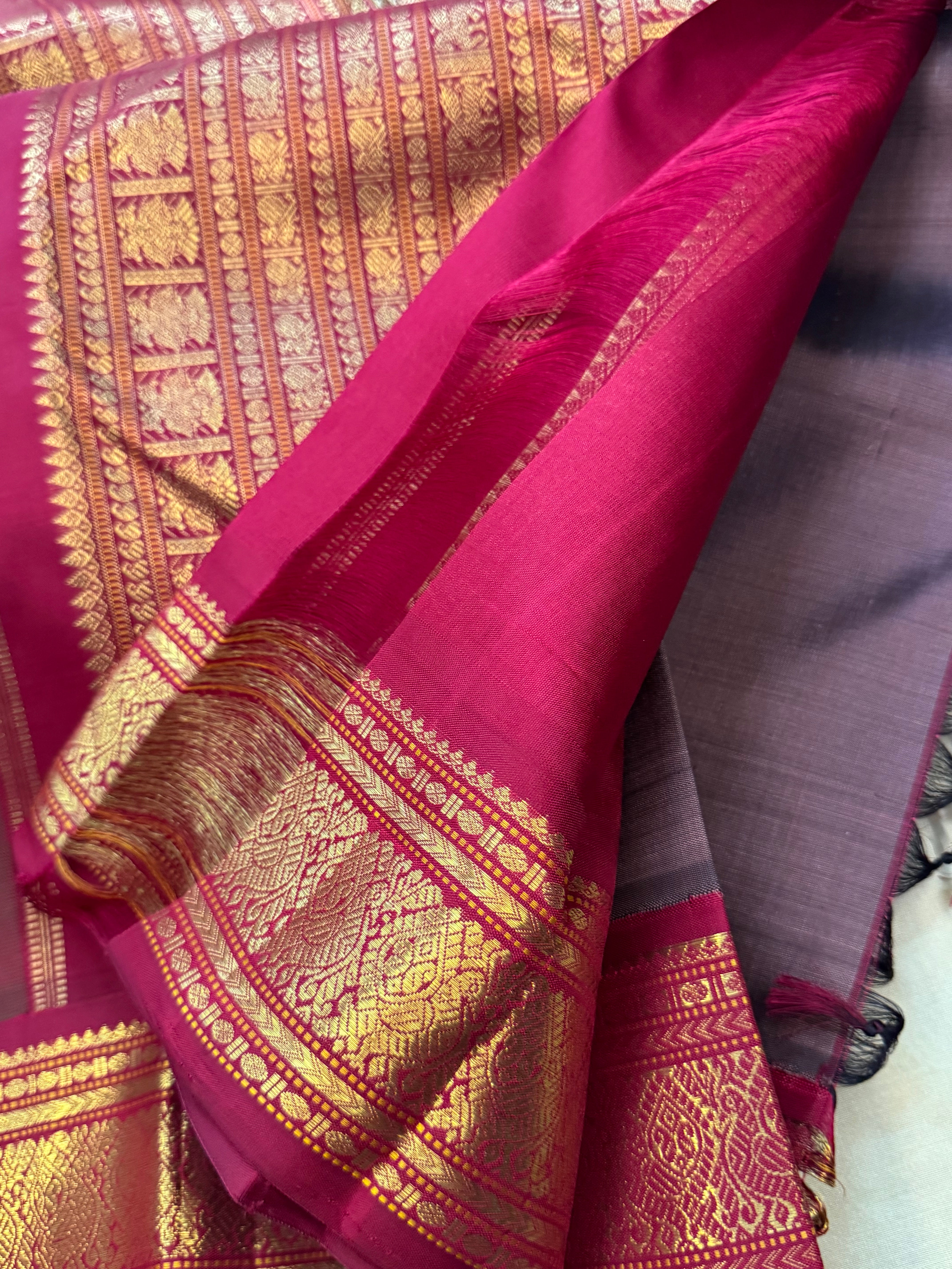 Chikoo colour double Palla korvai : kanjipuram silk