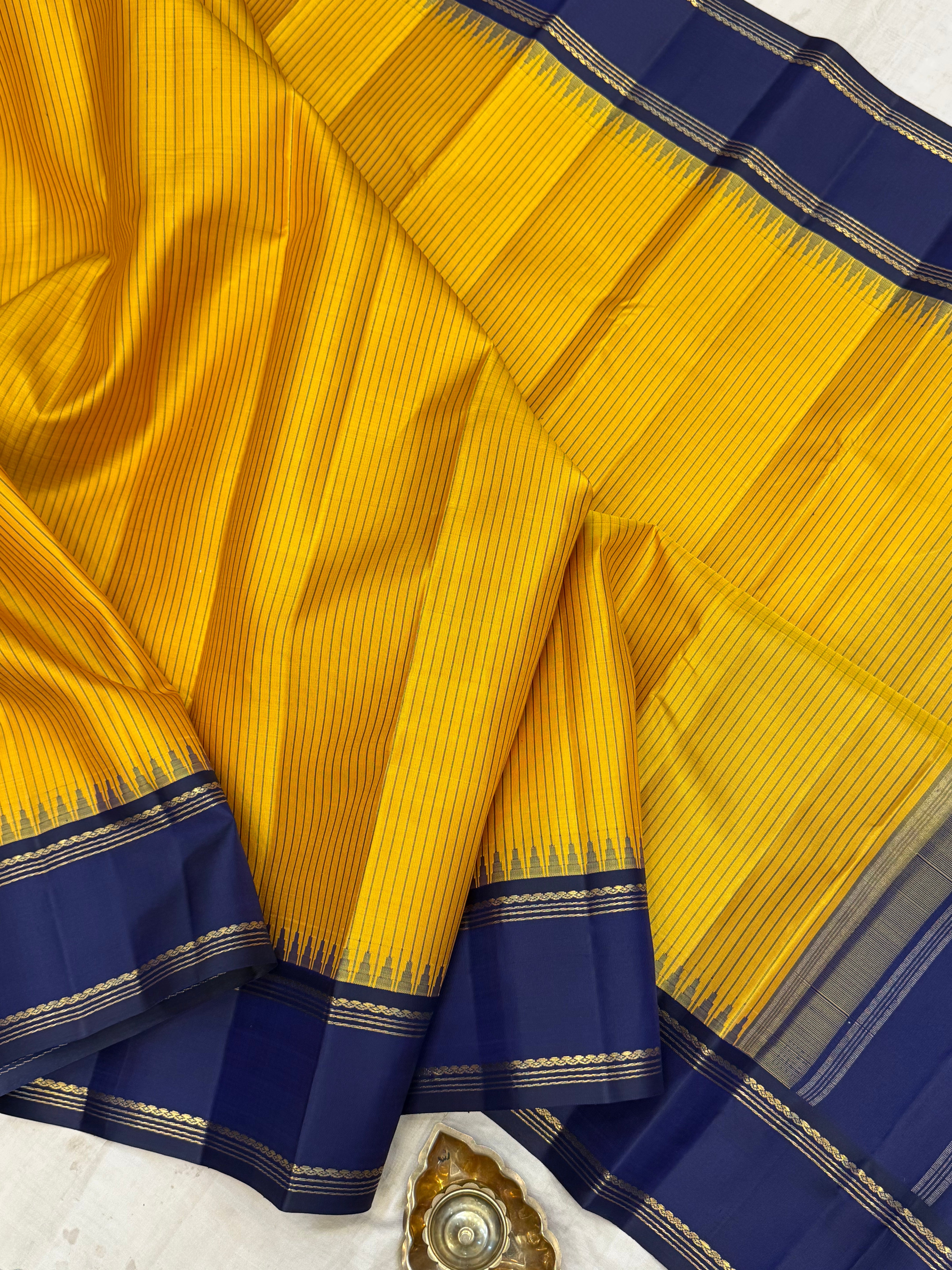 Mustard yellow thread lines with retta pet border/ kanjipuram silk CLSA10774