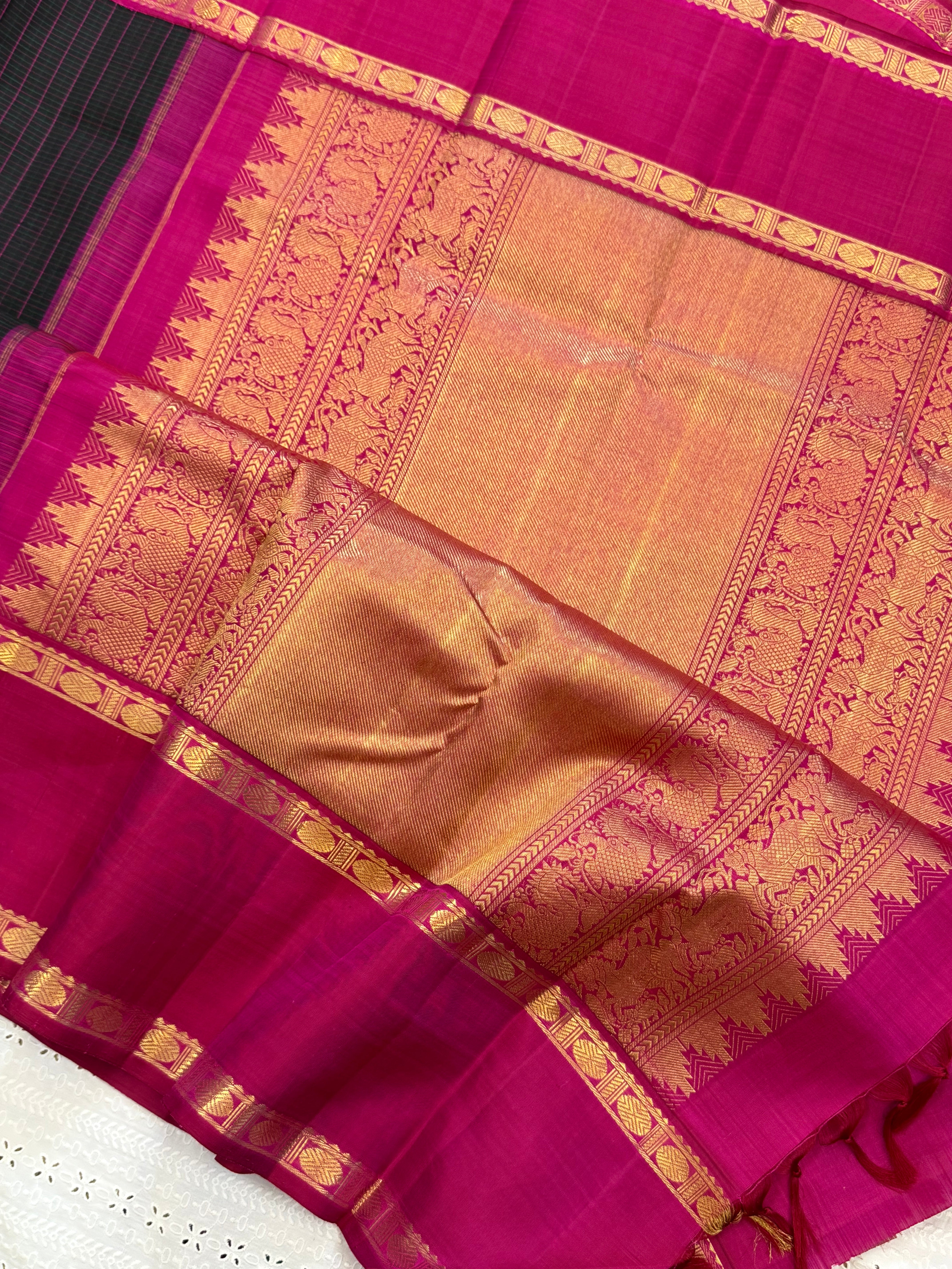 Black vintage kattam rettapet border/ Kanjipuram silk CL8449