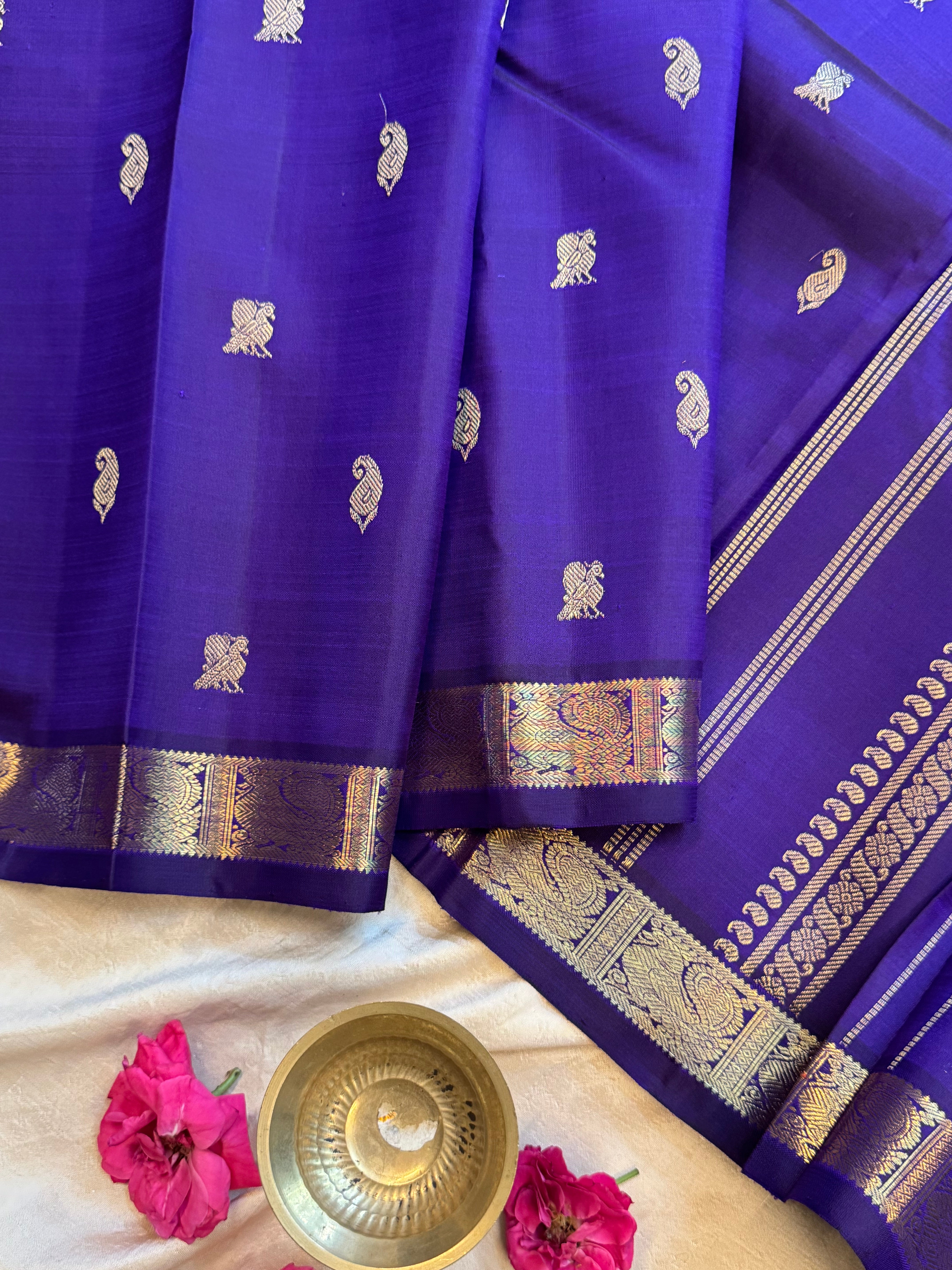 Purplish blue small border kanjipuram silk