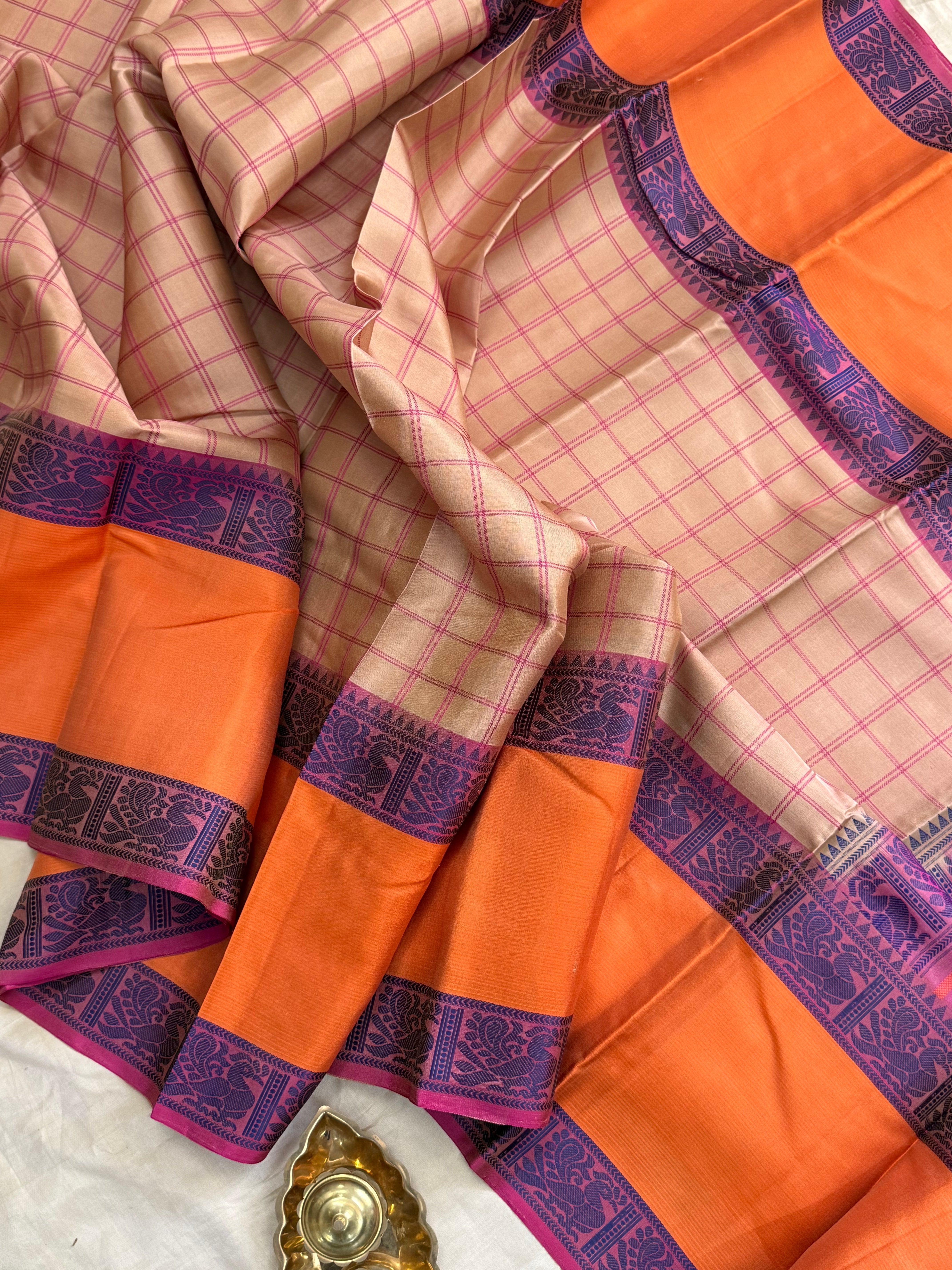 Beige kattam long border / Varnangal Soft Silk CL8734