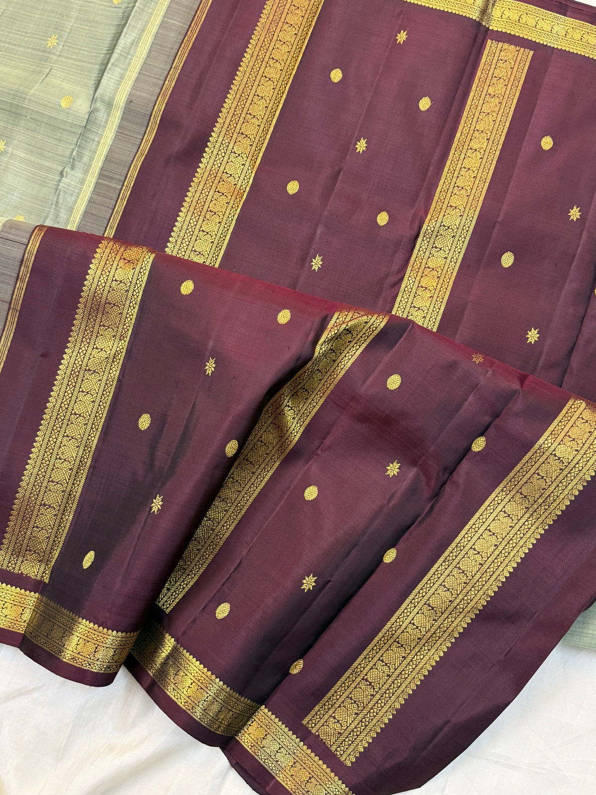 pastel olive green and small border pure Zari / kanjipuram silk saree clsa 12032