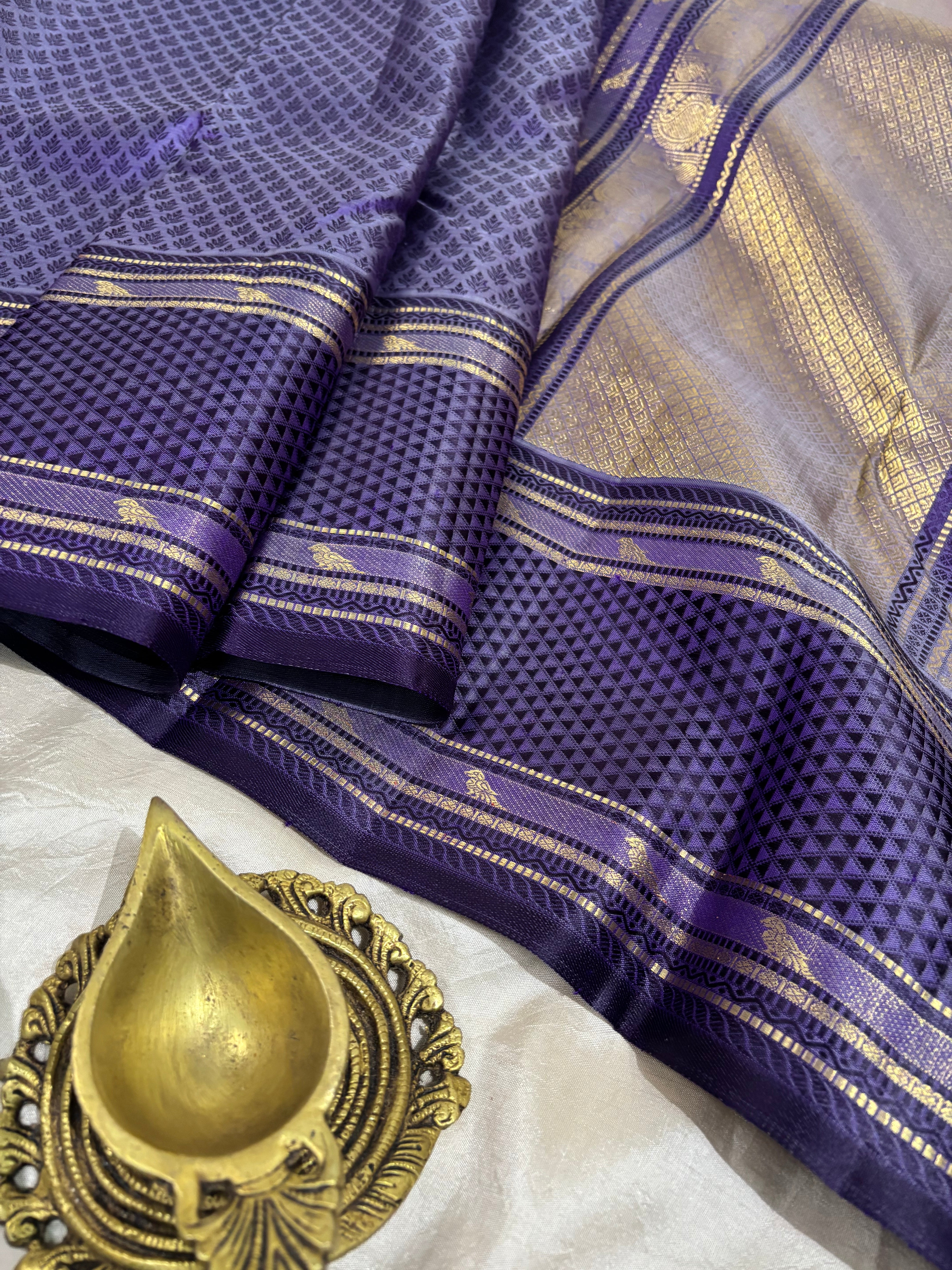 Lavender thread work / kanjipuram silk