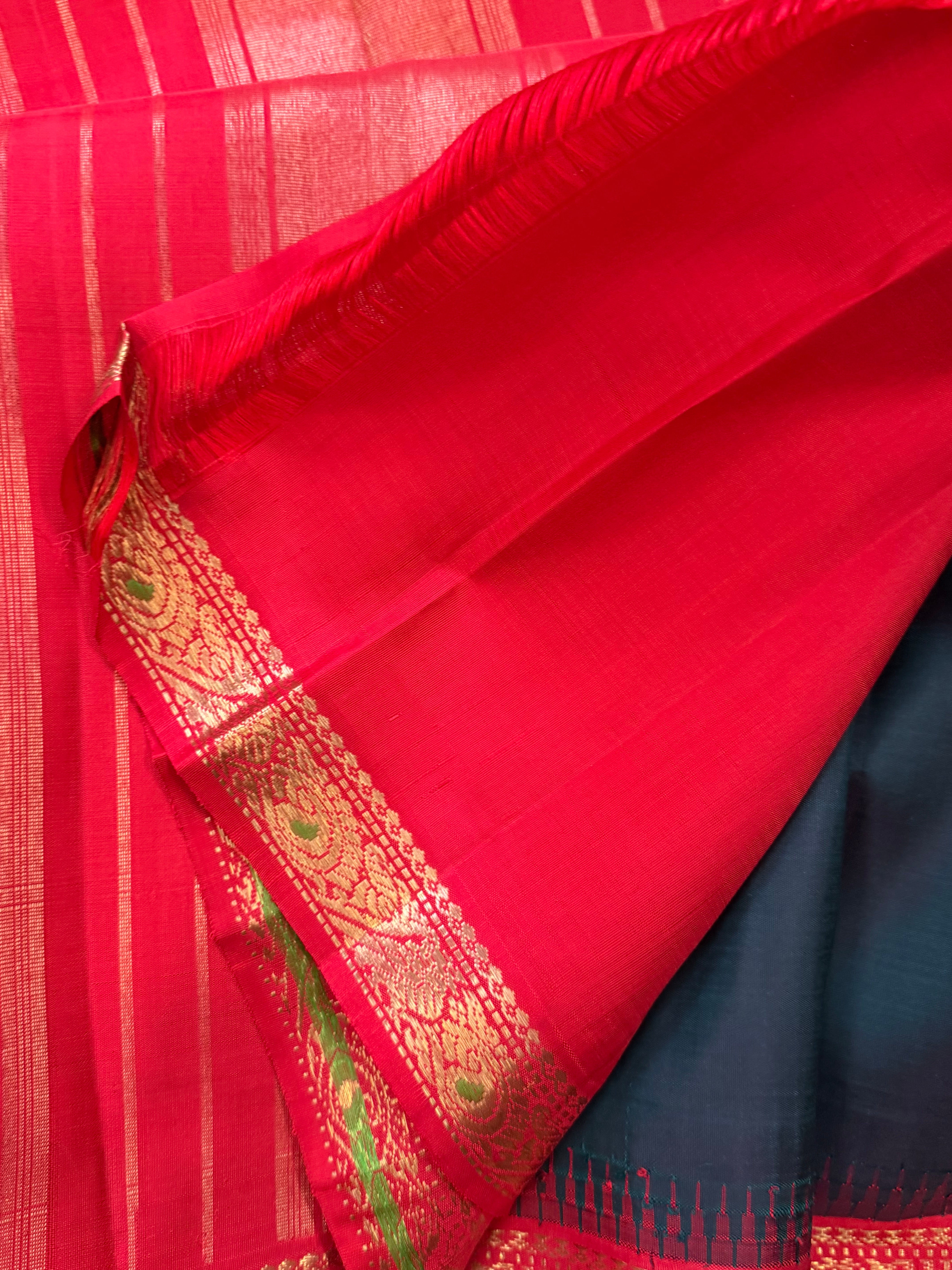 Mayilkazhuthu Korvai small border /Kanjipuram silk saree