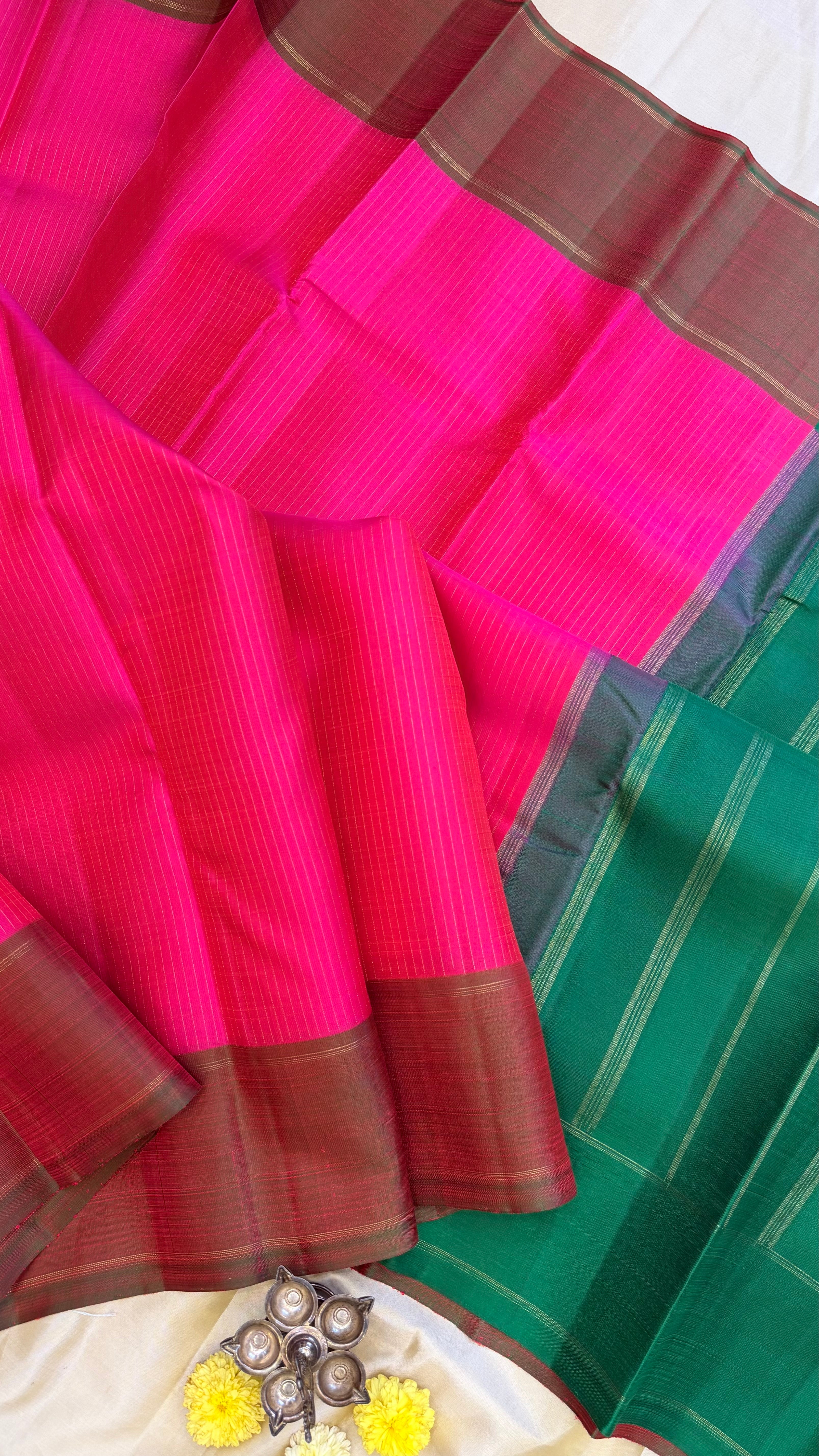 Bright pink zari lines / kanjipuram silk