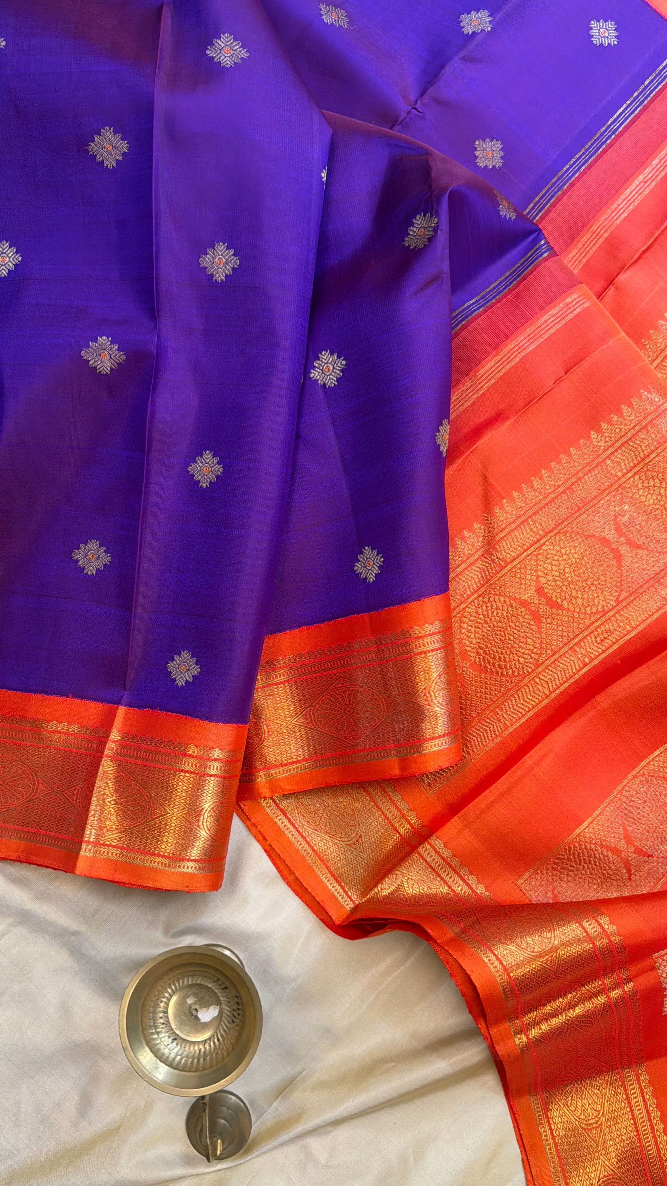 Purple Orange Korvai / Kanjipuram silk