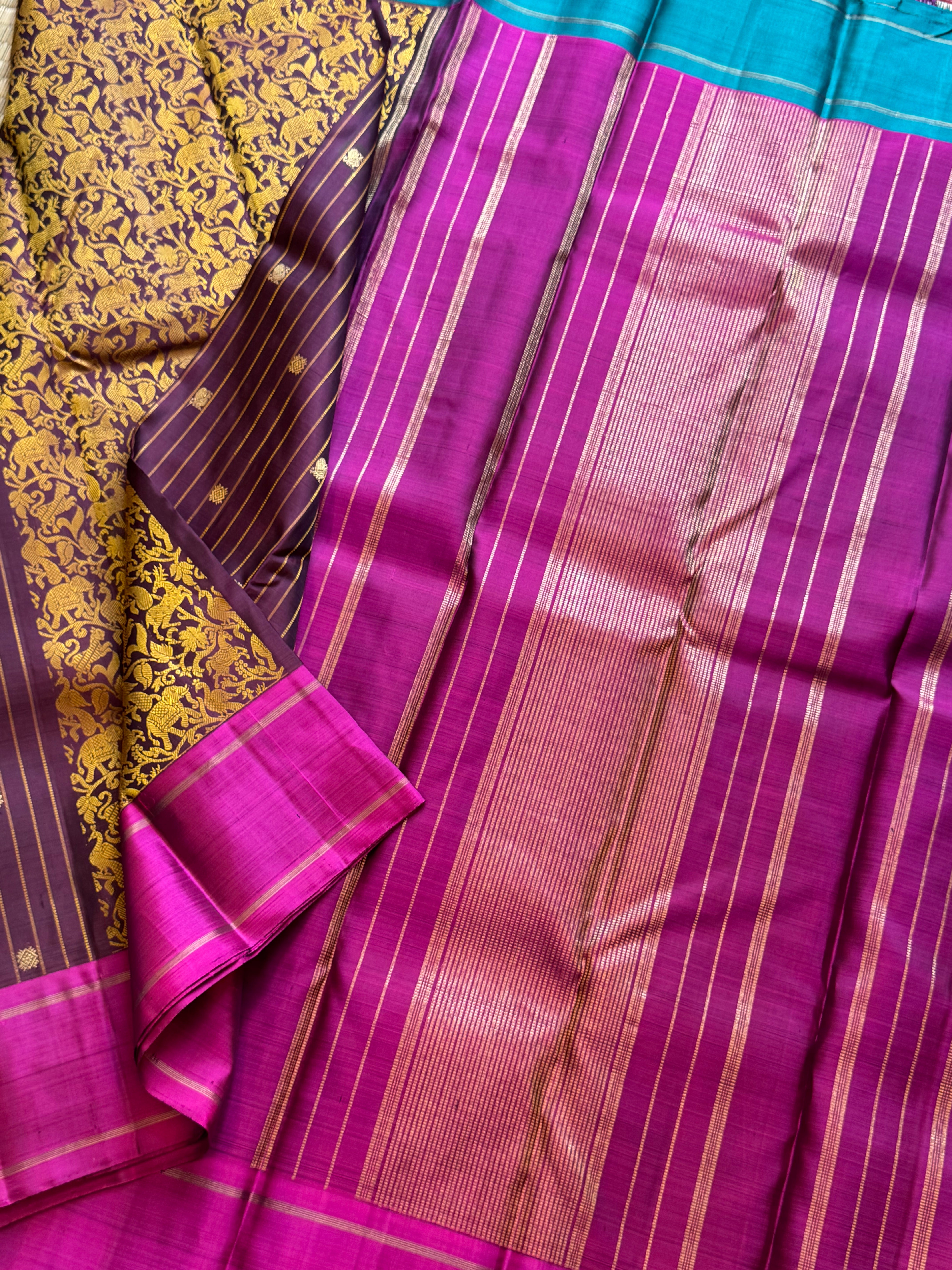 Nithya: Paaku Kanjivaram Silk Saree with Ganga Jamuna Border