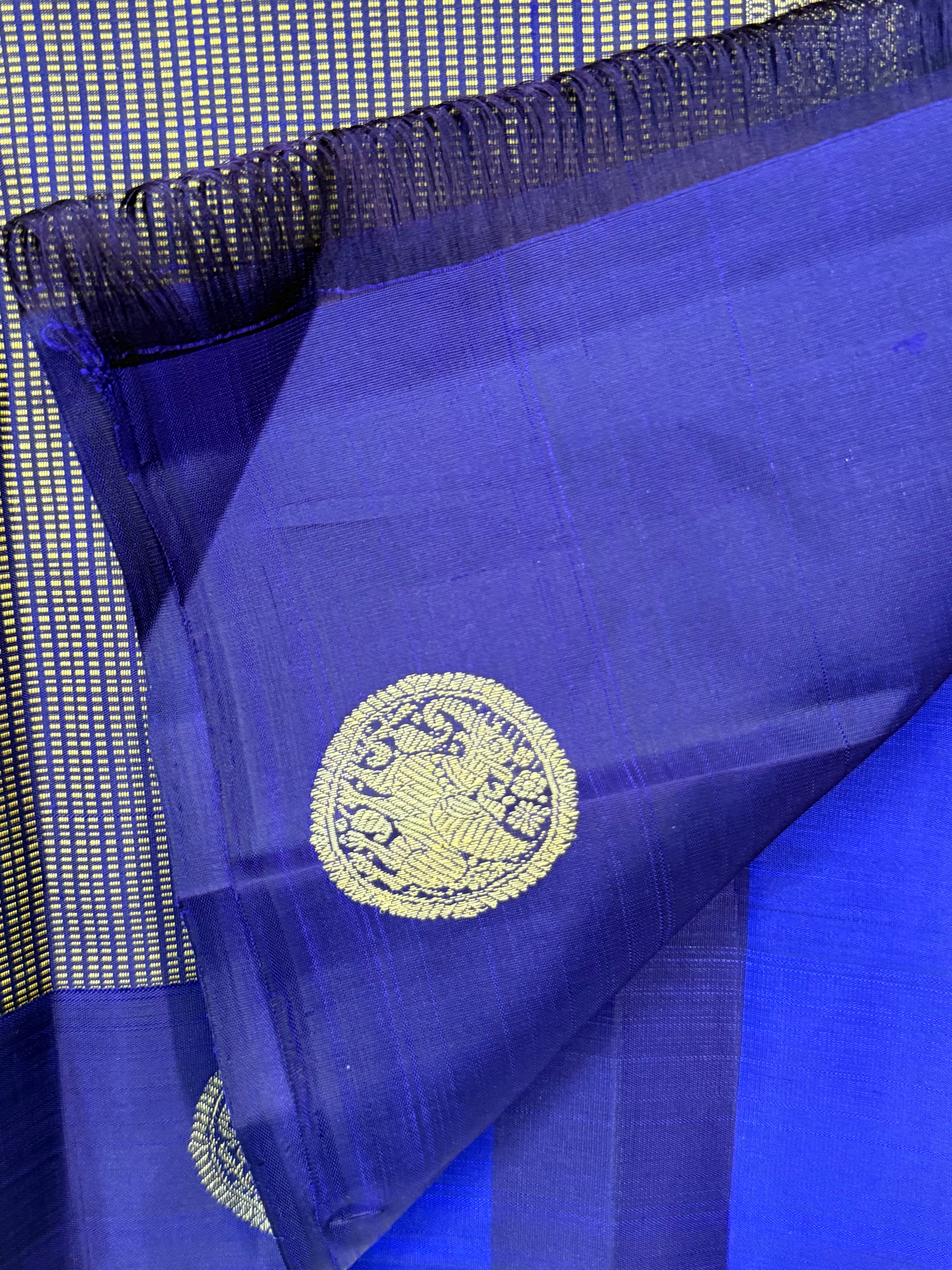 Blue and deep blue stripes concept border butta / Kanjipuram silk