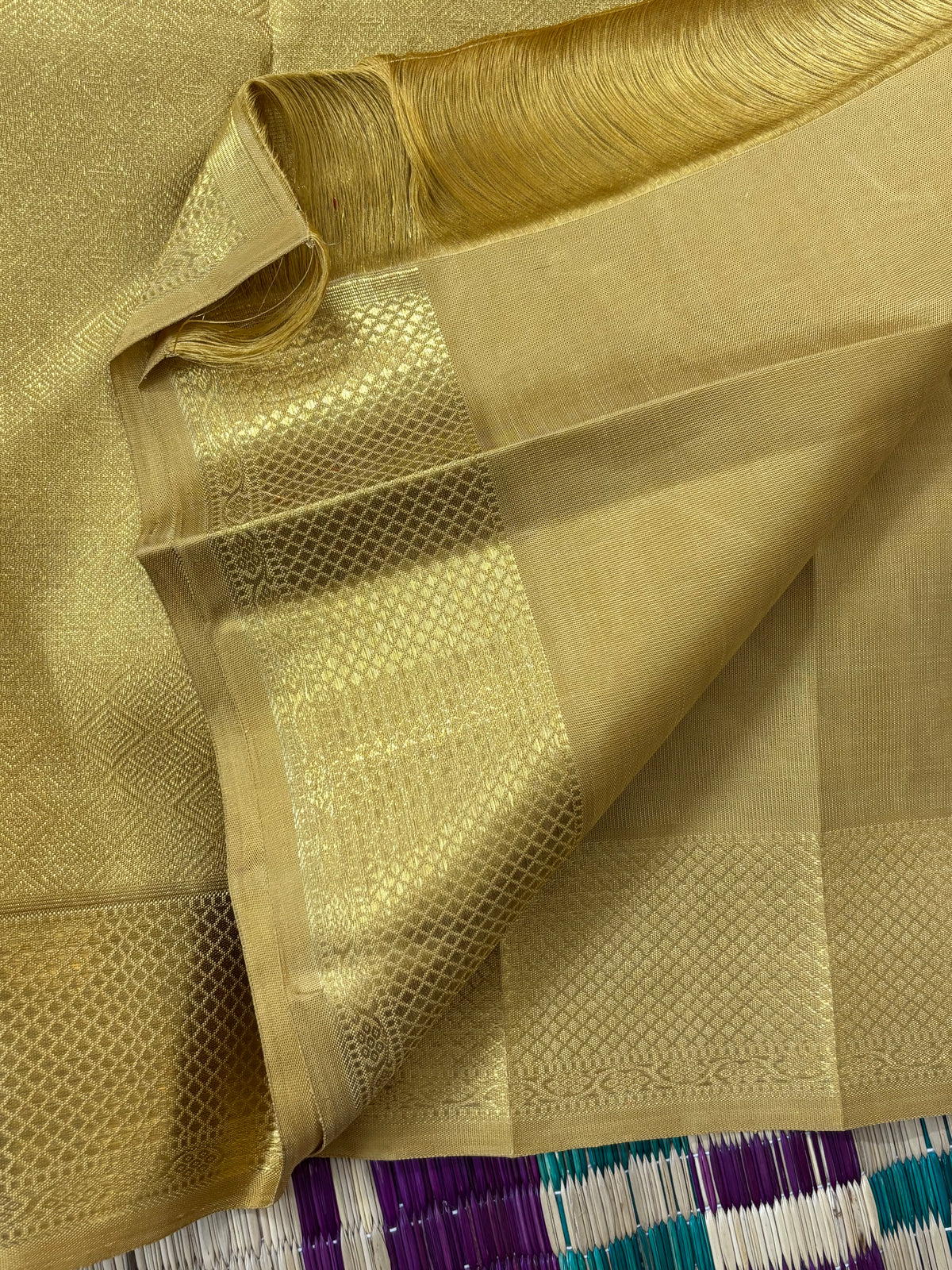 Golden colour body small annam chakram burtta bridal pure zari/kanjipuram silk saree clsa 10141