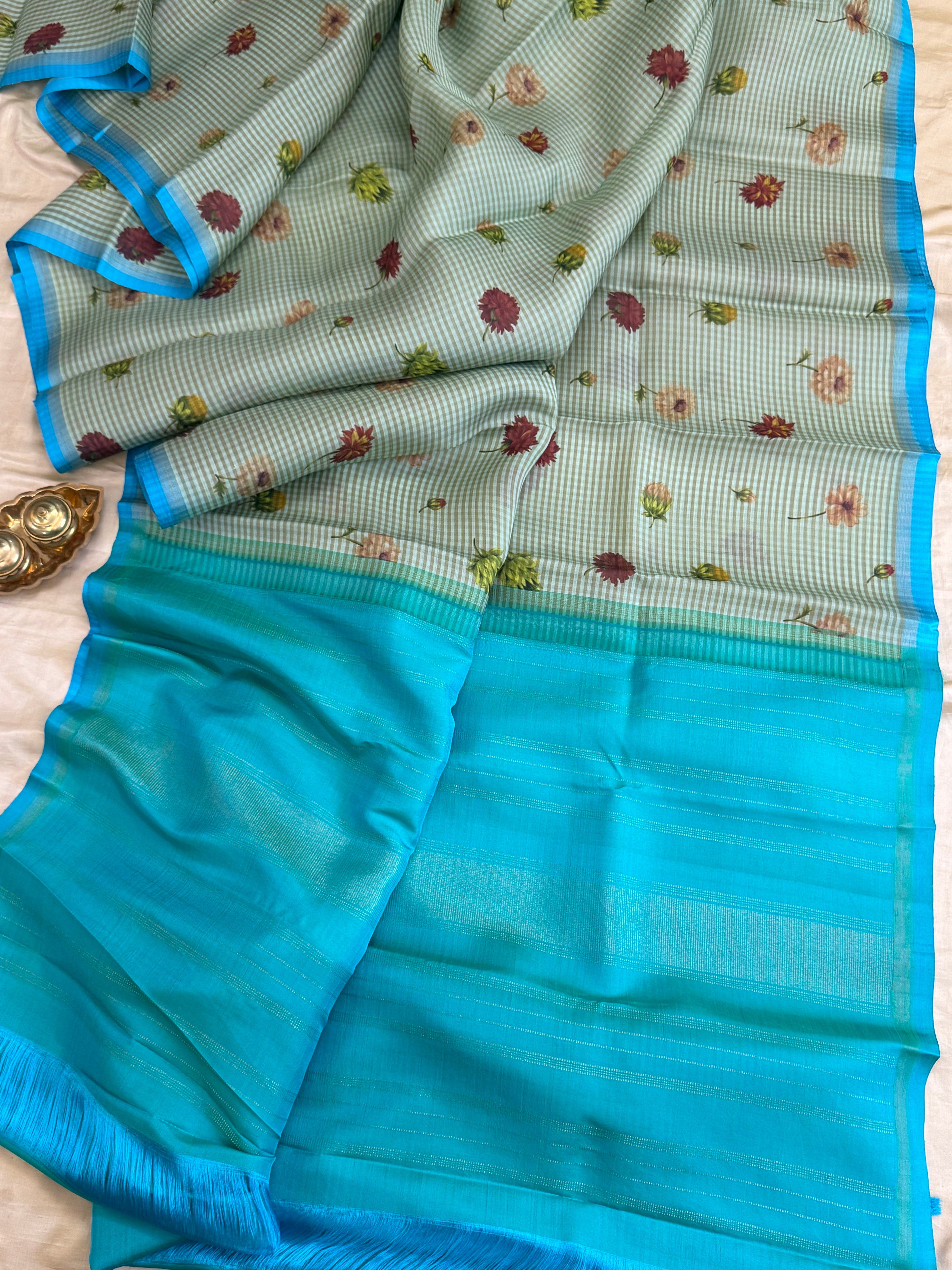 ORGANZA FLORAL DIGITAL PRINTED PURE ZARI / KANJIPURAM SILK SAREE CLSA 10812