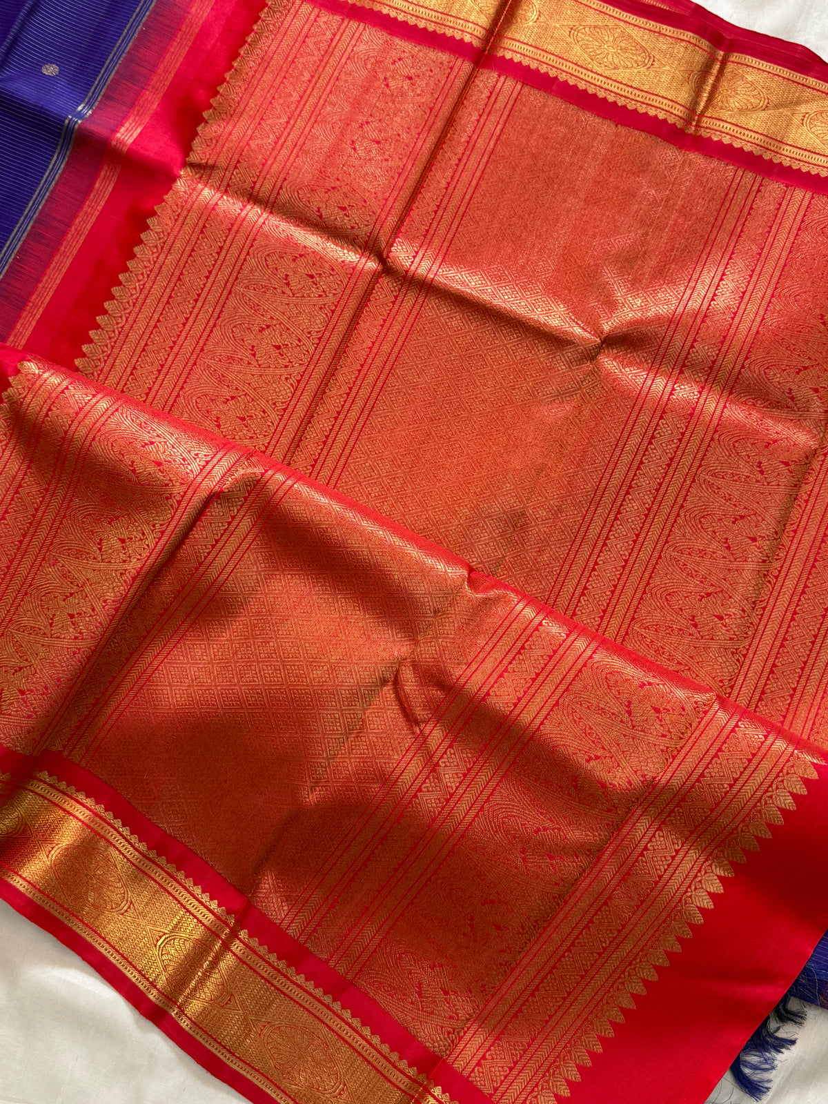 Brinjal blue - Day 3 Navarthri colour pure Zari Kanjipuram silk / blue Vairaoosi Butta clsa 949
