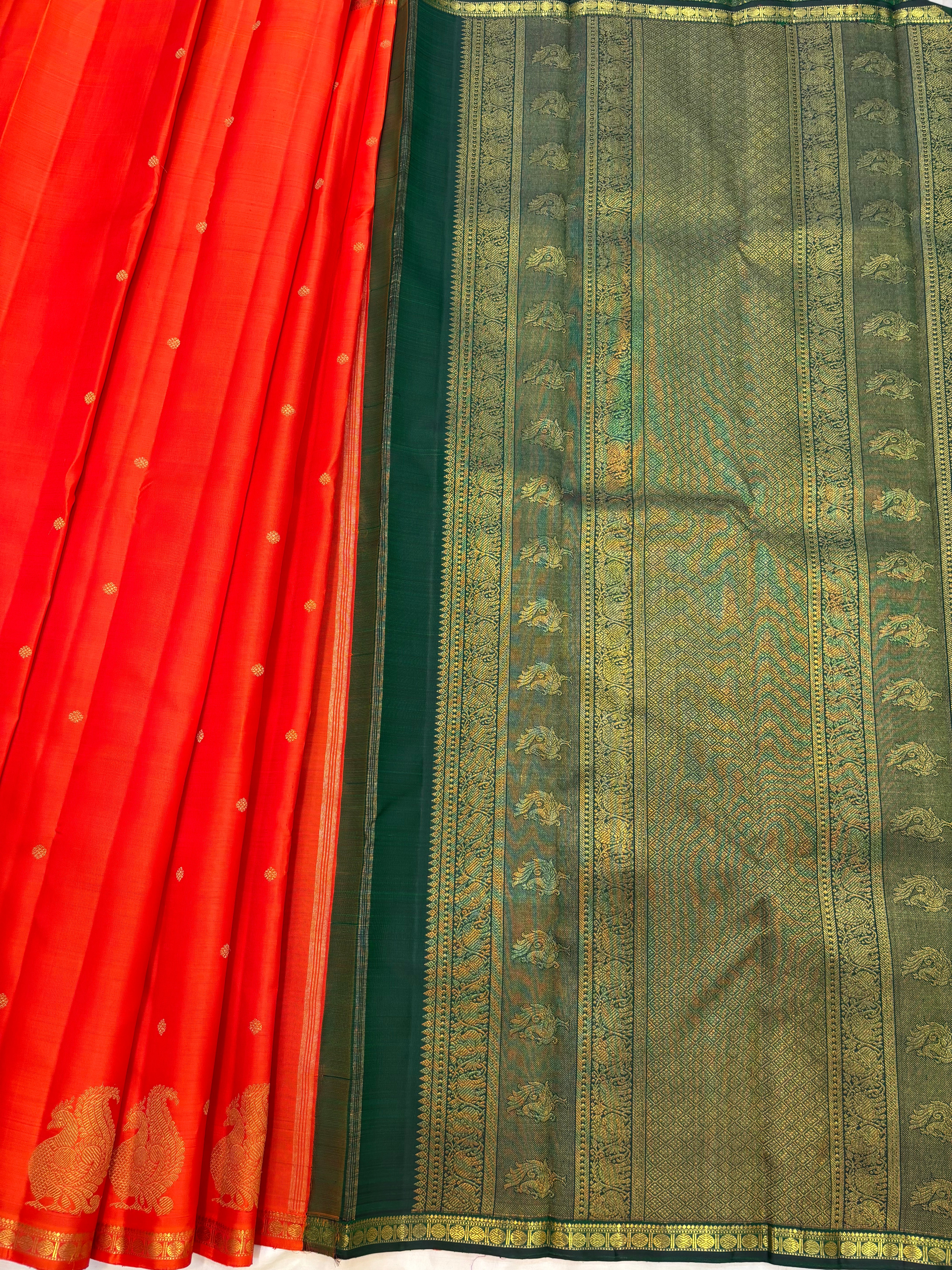 Orange annam border butta - kanjipuram silk