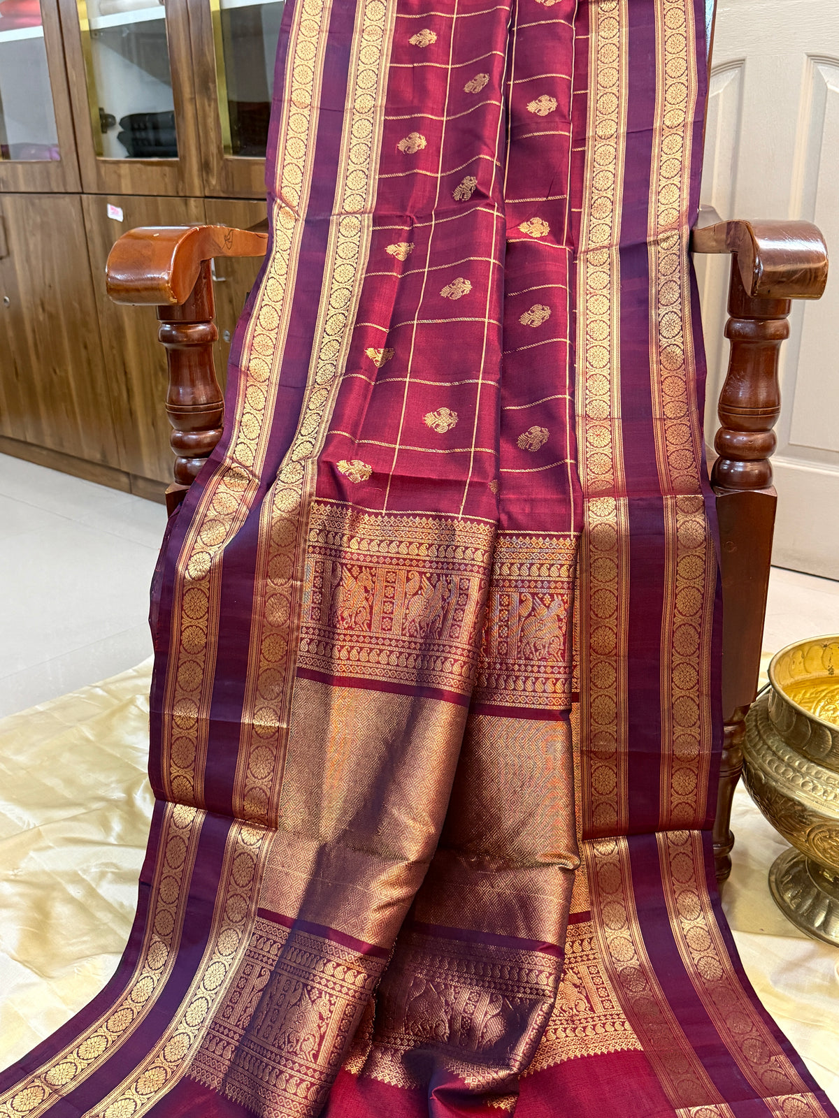 Premium silk cotton irutalaipakshi butta with kattam/ clsa 12387