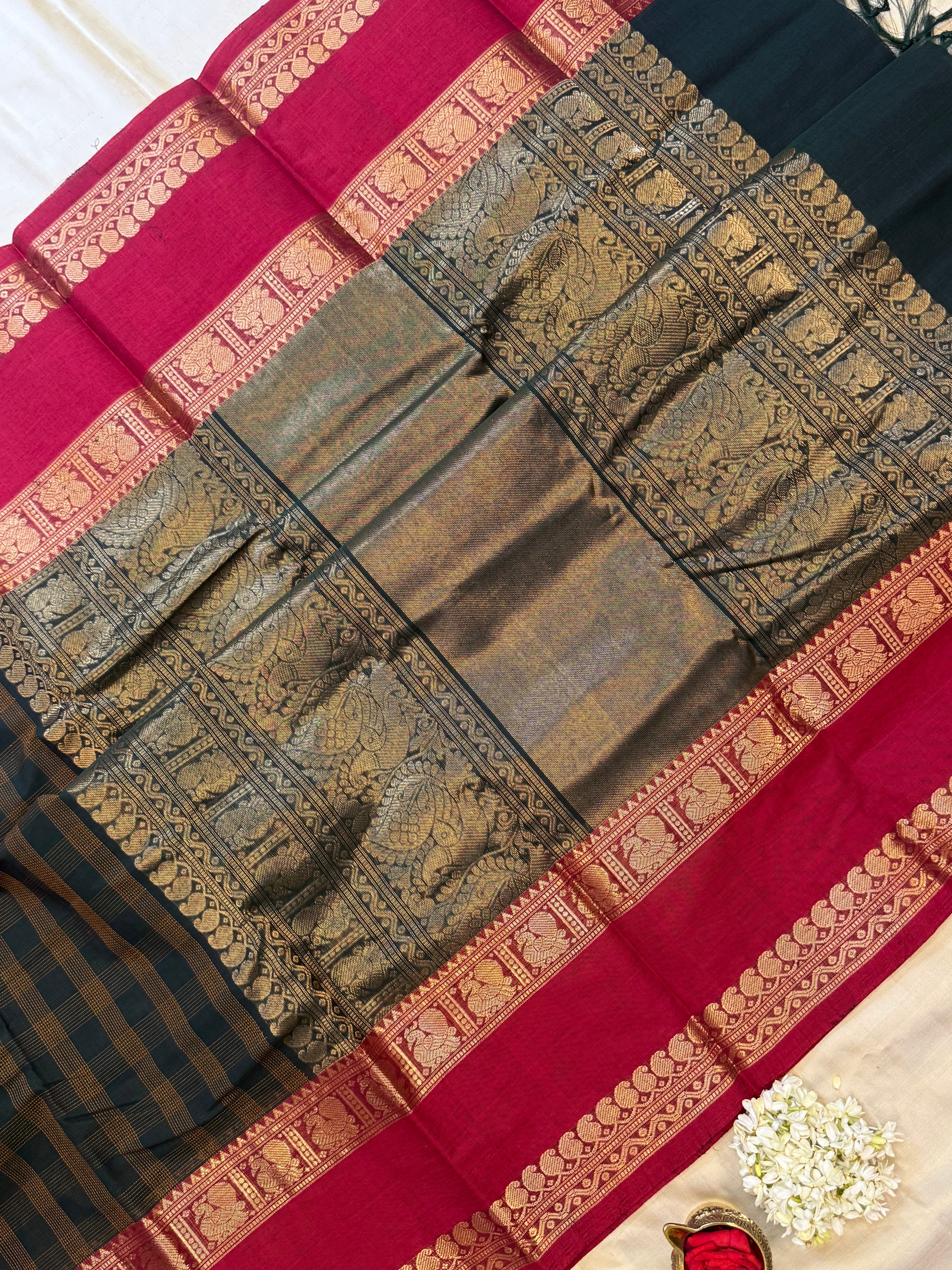 Dark green kattam / Kanchi Cotton