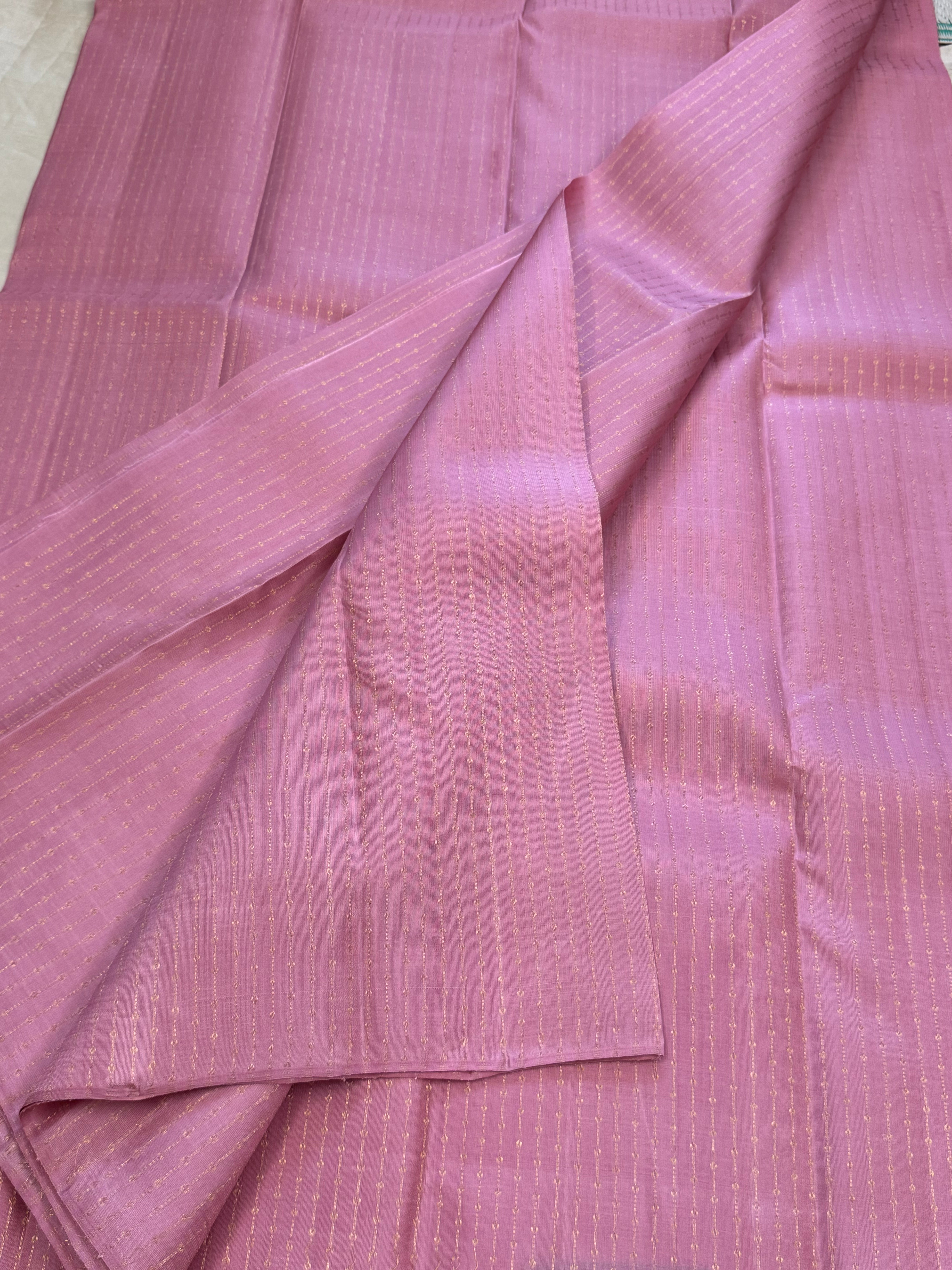Pink thodar zari stripes/ Kanjipuram blouse fabric (per metre)