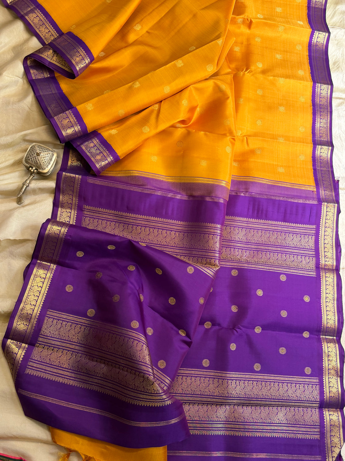 Mustard small border Korvai Kanjipuram silk