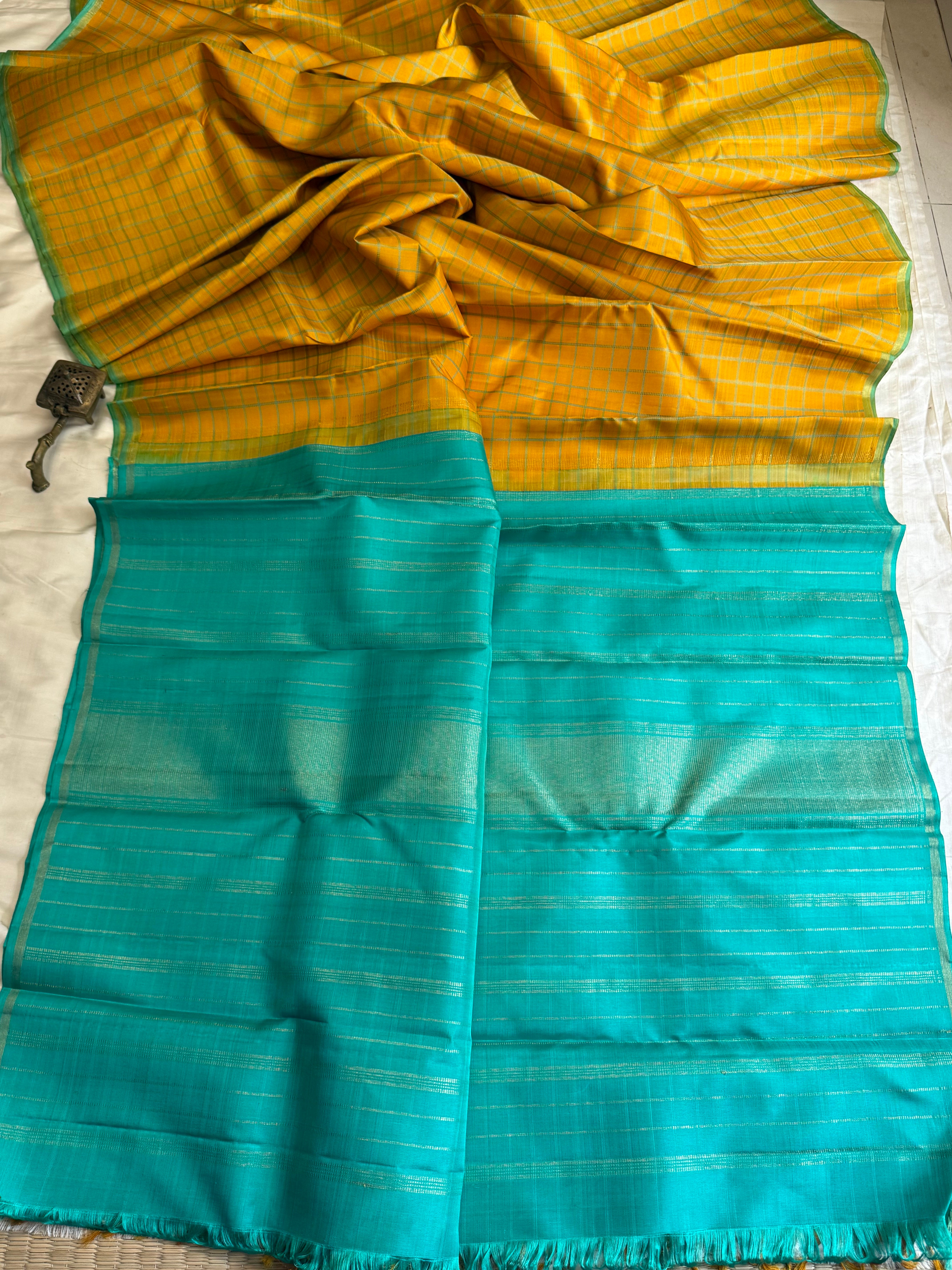 Banana yellow Chettinad kattam Kanchipuram silks