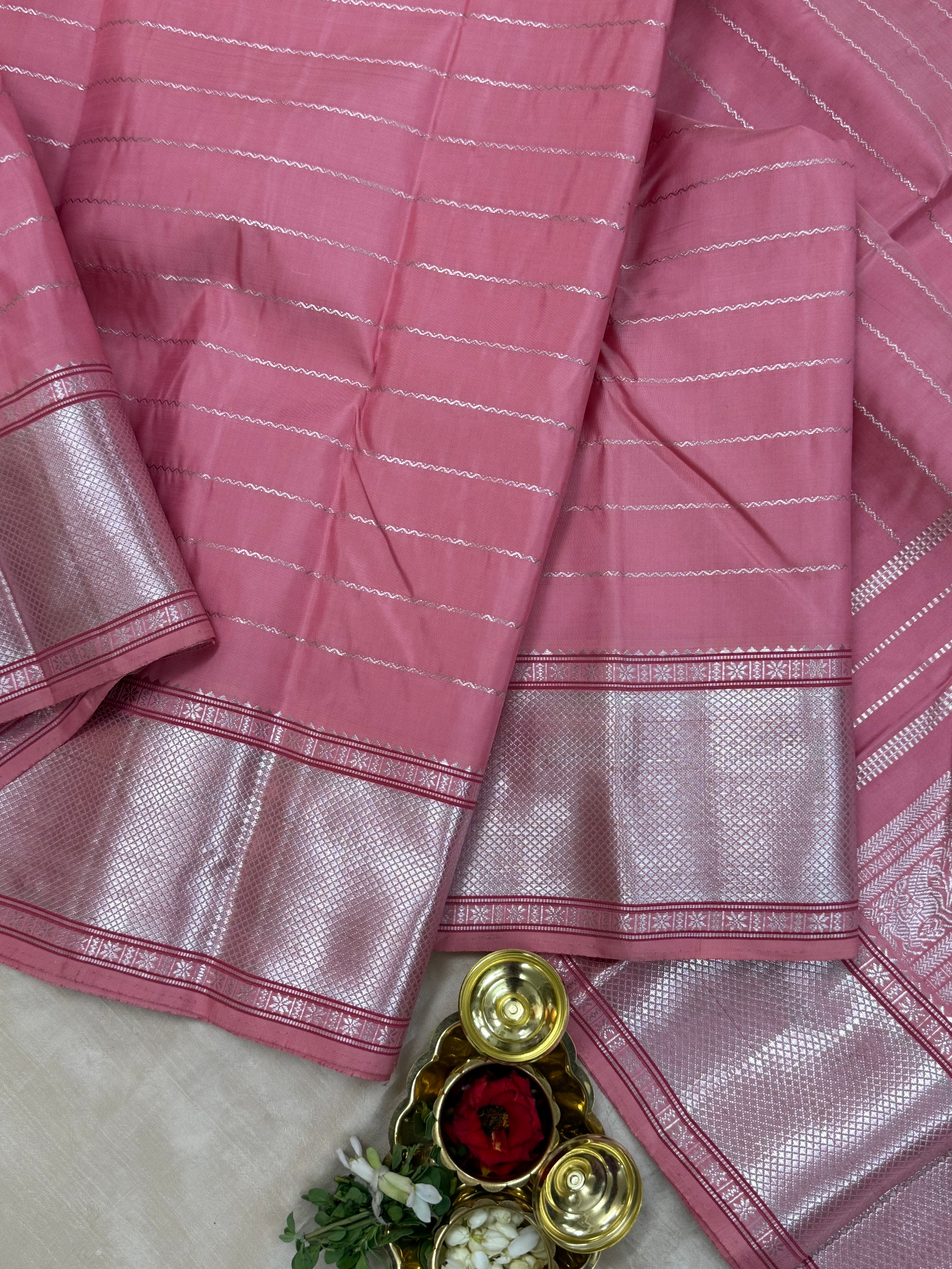 Lotus pink silver veldhari / Kanjipuram silk