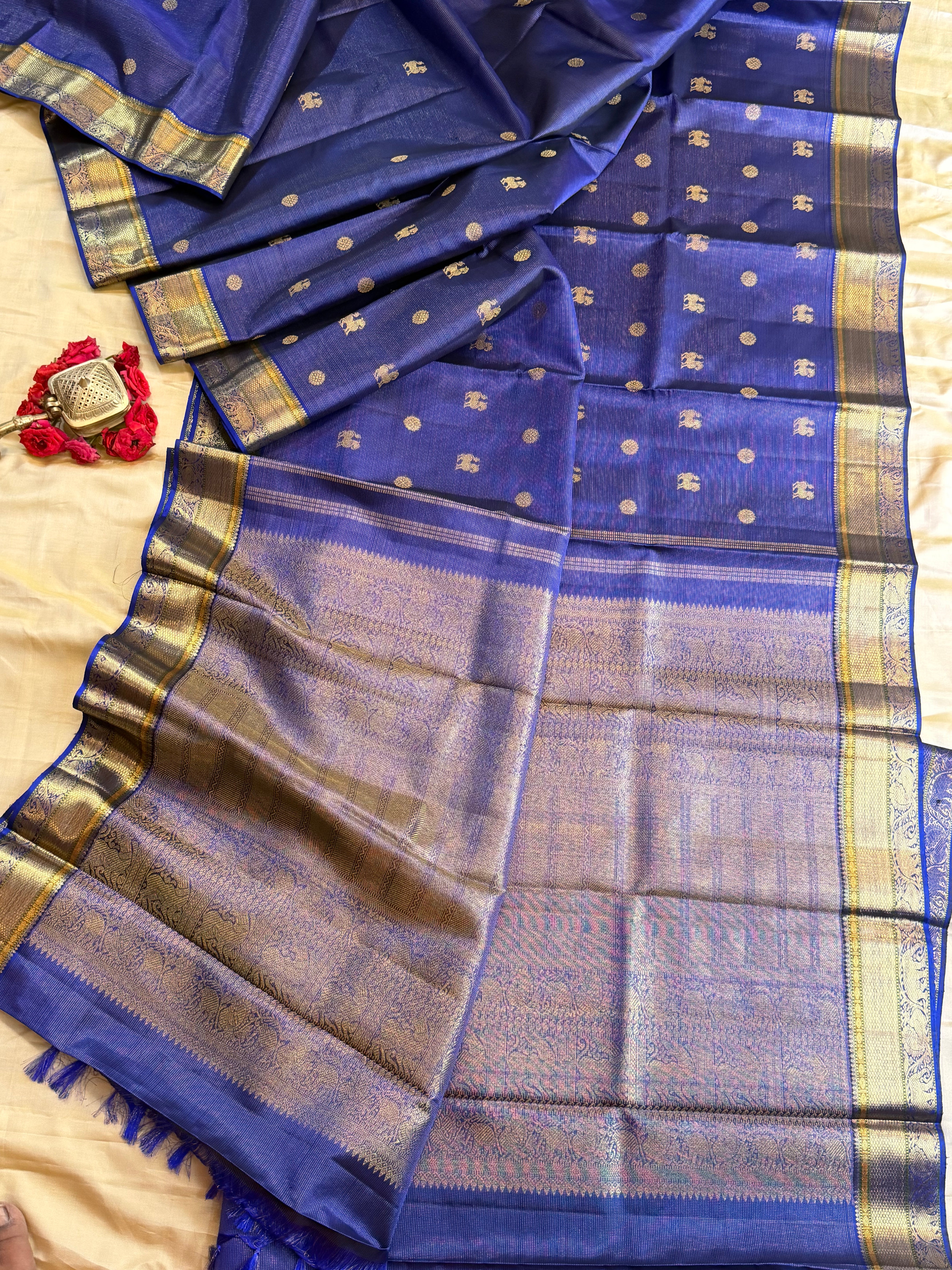 Ms blue Vairaoosi / pure Zari Kanjipuram silk