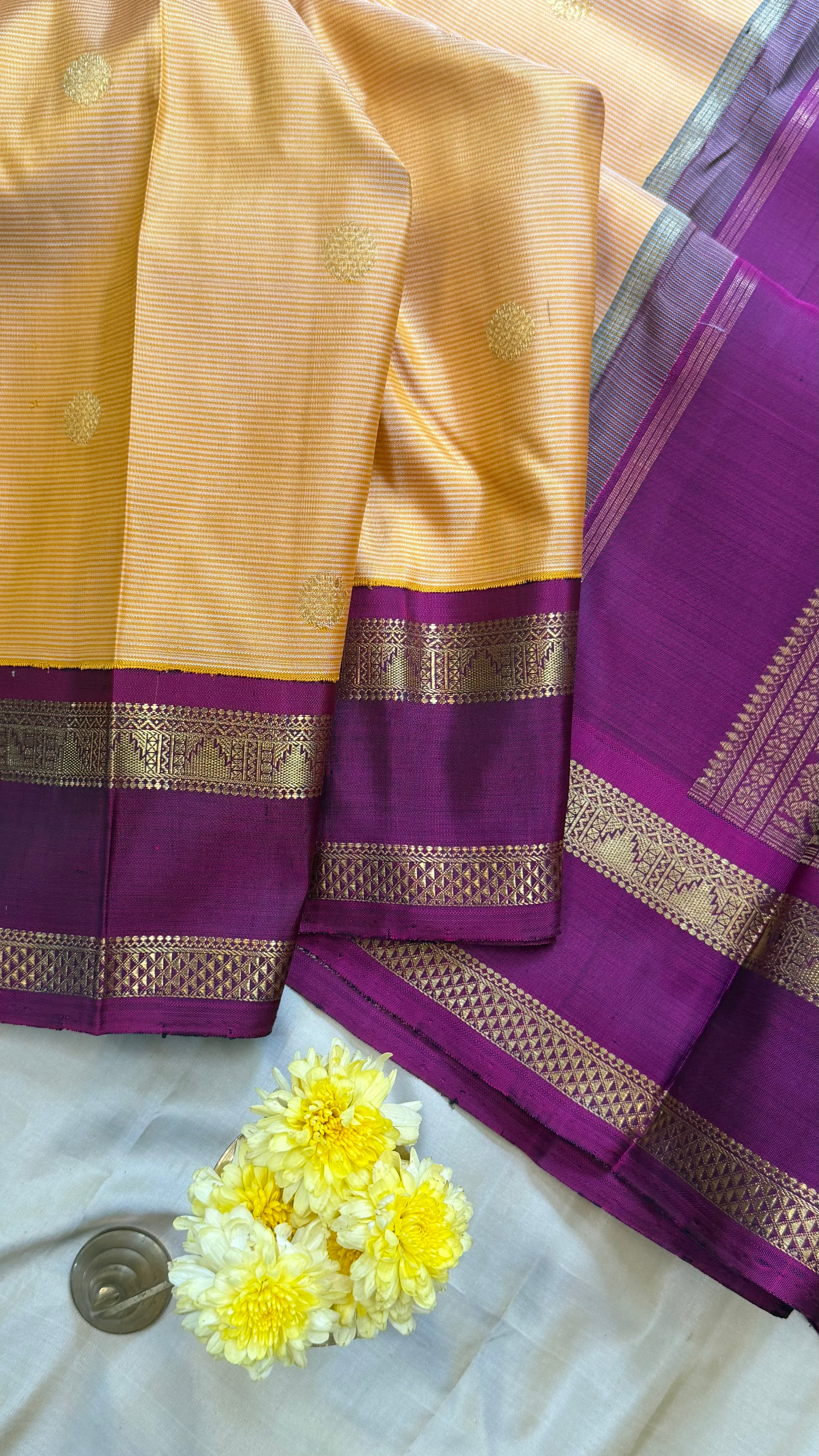 Sandalwood shade and magenta rettapet border kai korvai/ Kanjipuram Silk