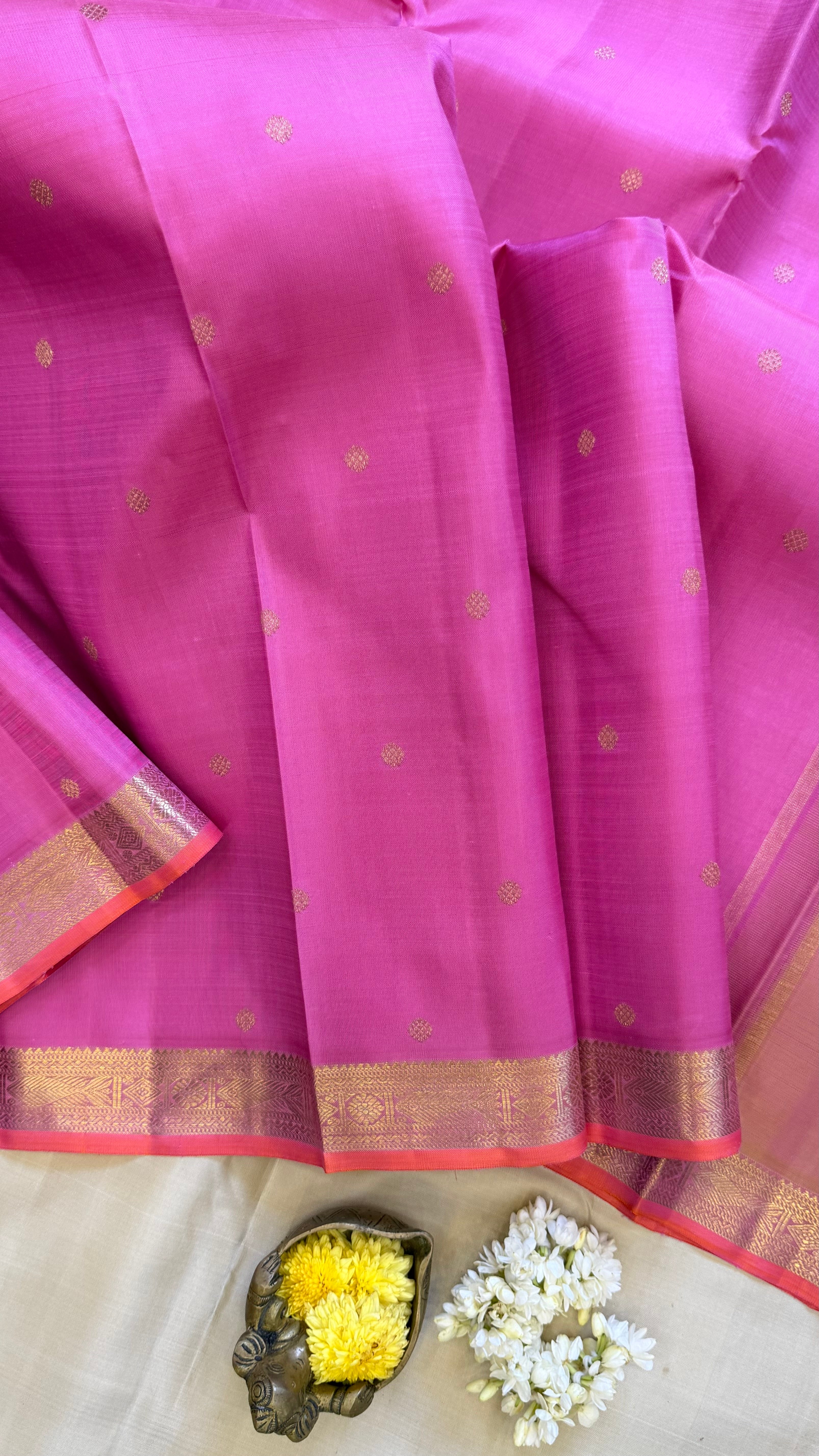 Pink small border/ kanjipuram silk
