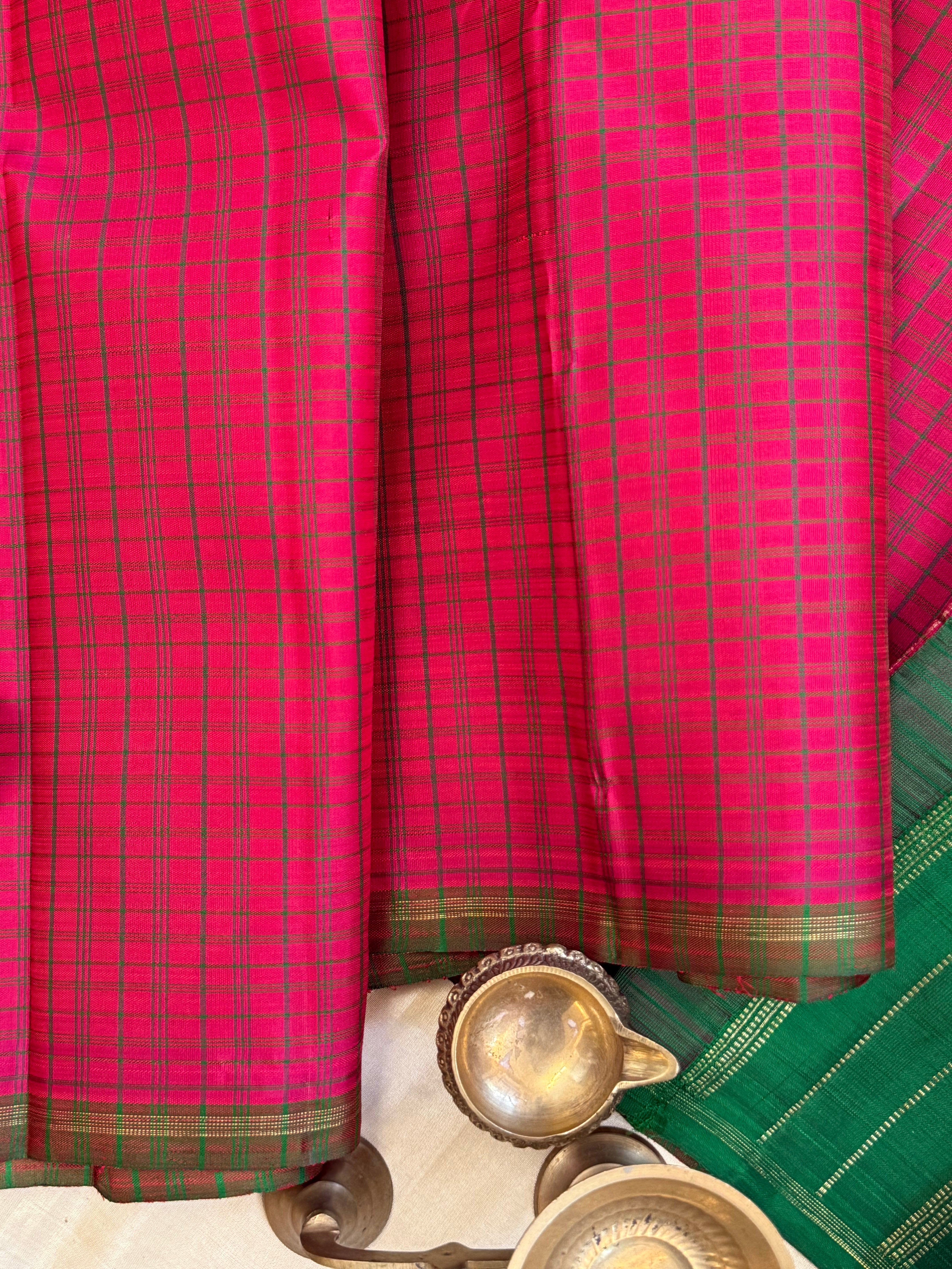 Paneer roja pink and green kattam / Kanjipuram silk