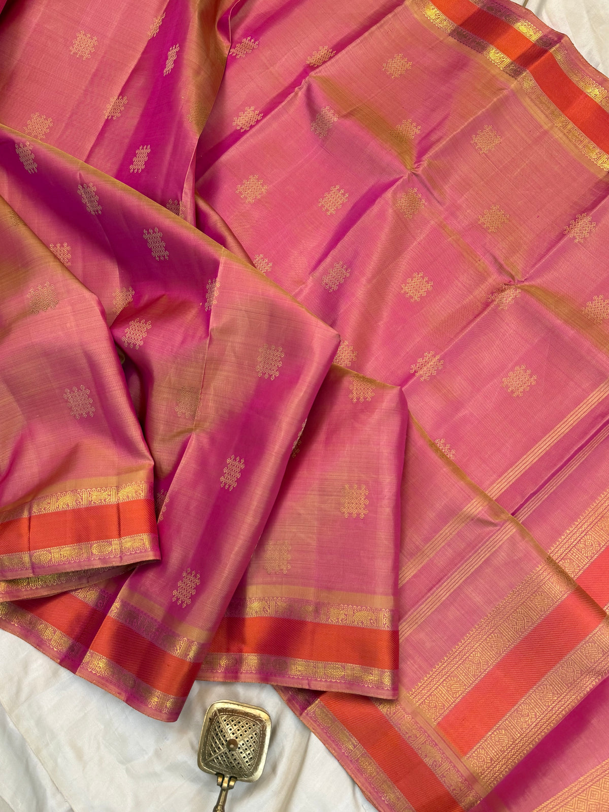 Peach pink Kolam butta pure zari /kanjipuram silk saree clsa 11223