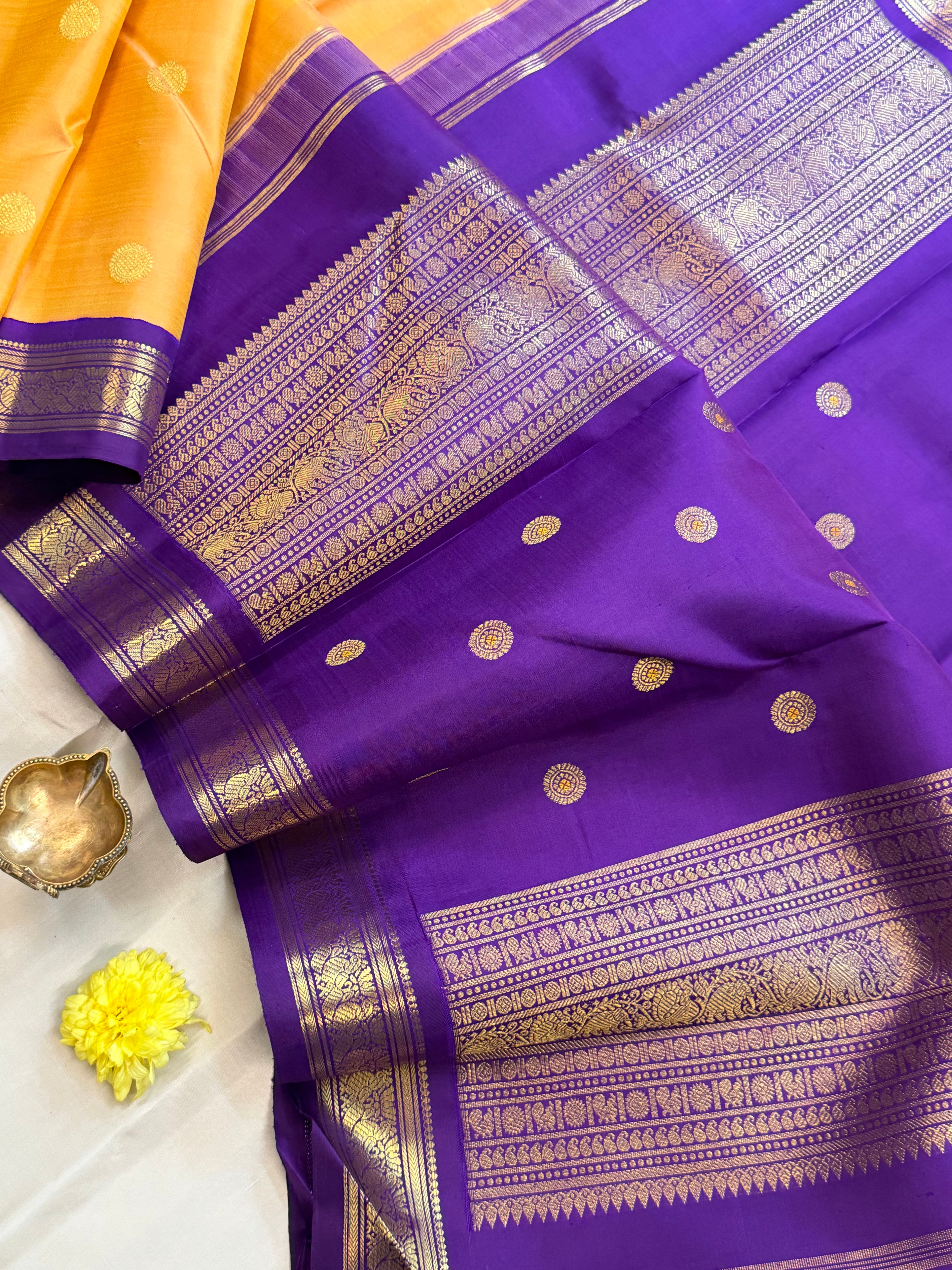 Korvai Varamahalakshmi edit : Peachish Korvai Kanjipuram silk saree