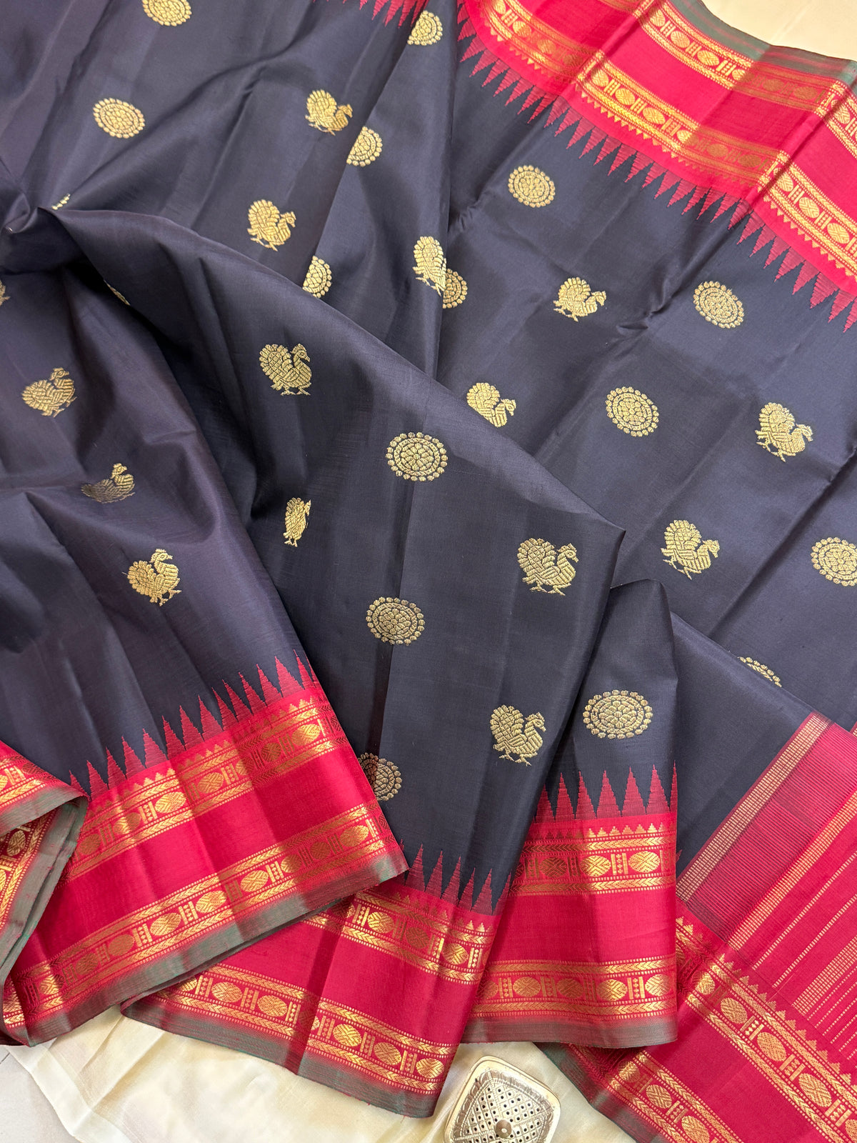 Kanchana black Rettapet Korvai /kanjipuram silk sarees clsa 11577