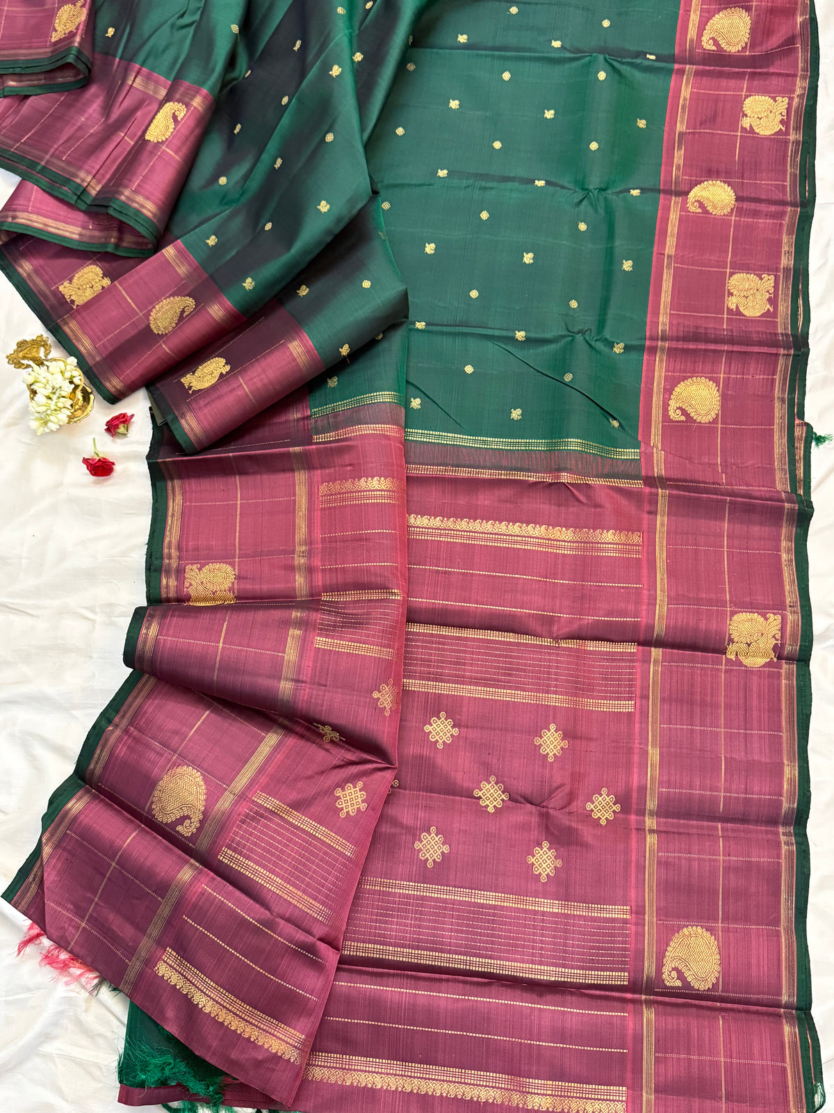 Forest green small butta body with check border butta CLSA12686