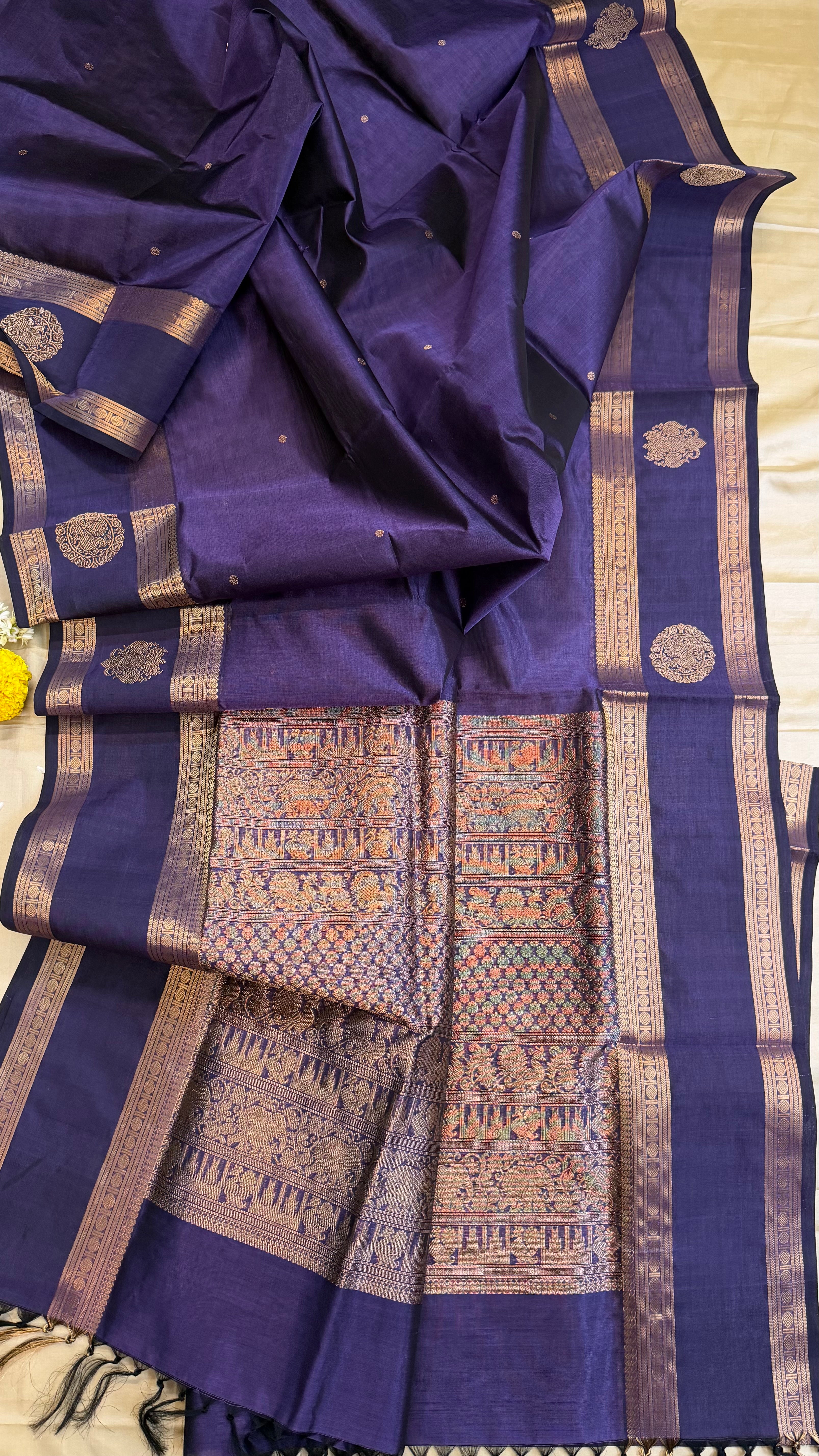 Purple border butta/ Silk Cotton
