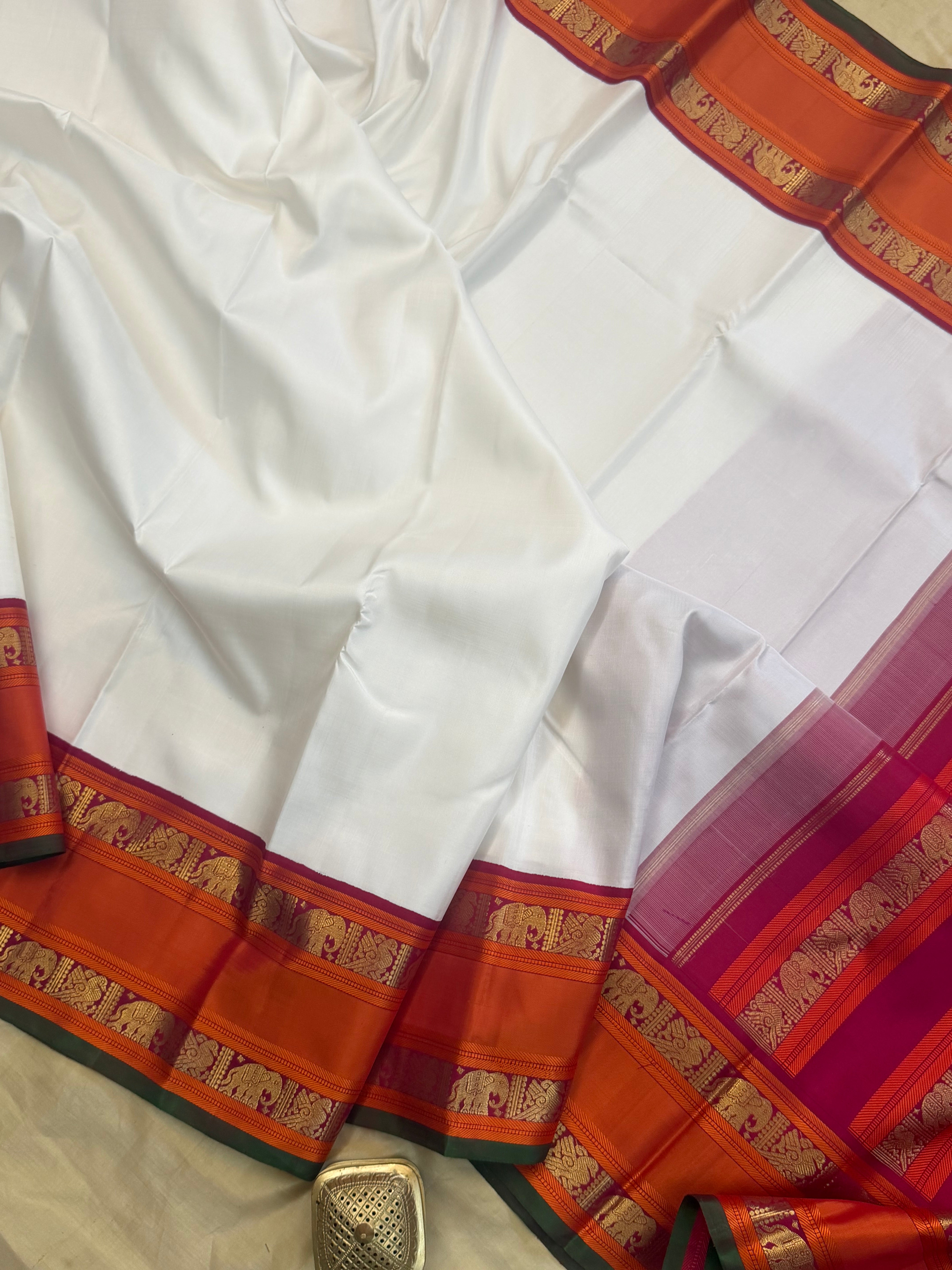 Onam collection: white kai Korvai / pure zari Kanjipuram silk
