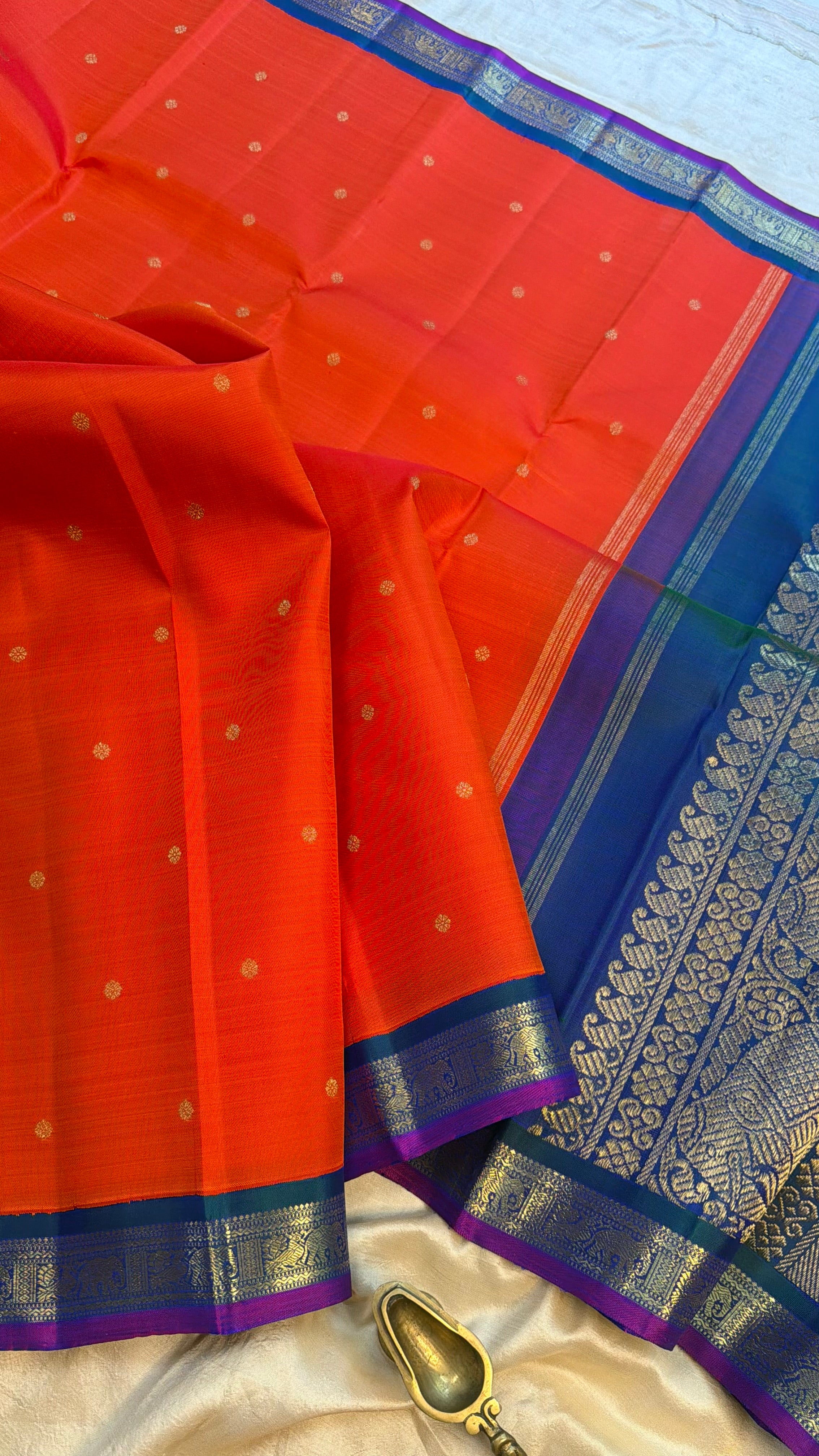 Orange small border Korvai Kanjipuram silk