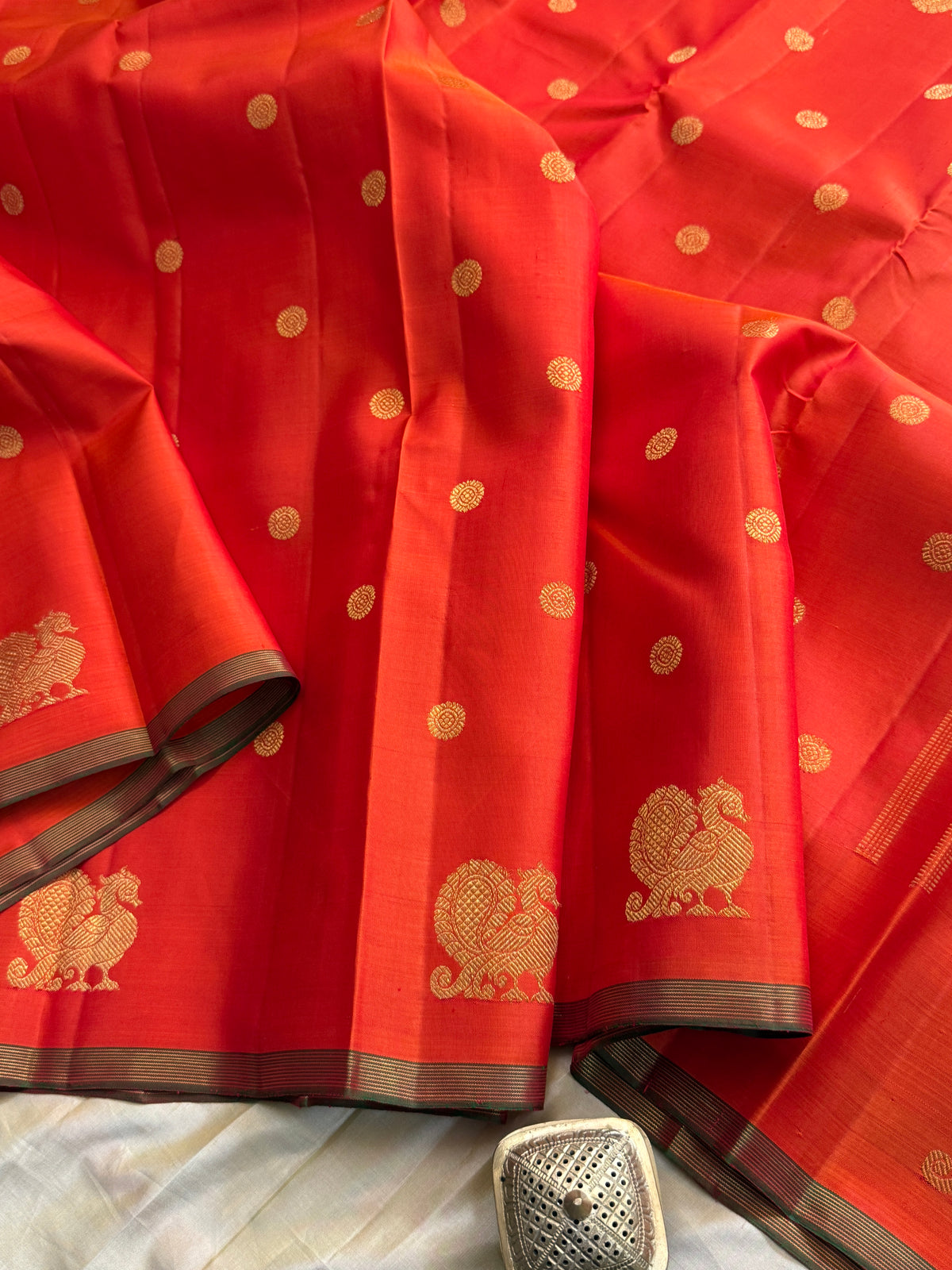 Rustic orange border Annam butta / kanjipuram silk saree clsa 11950