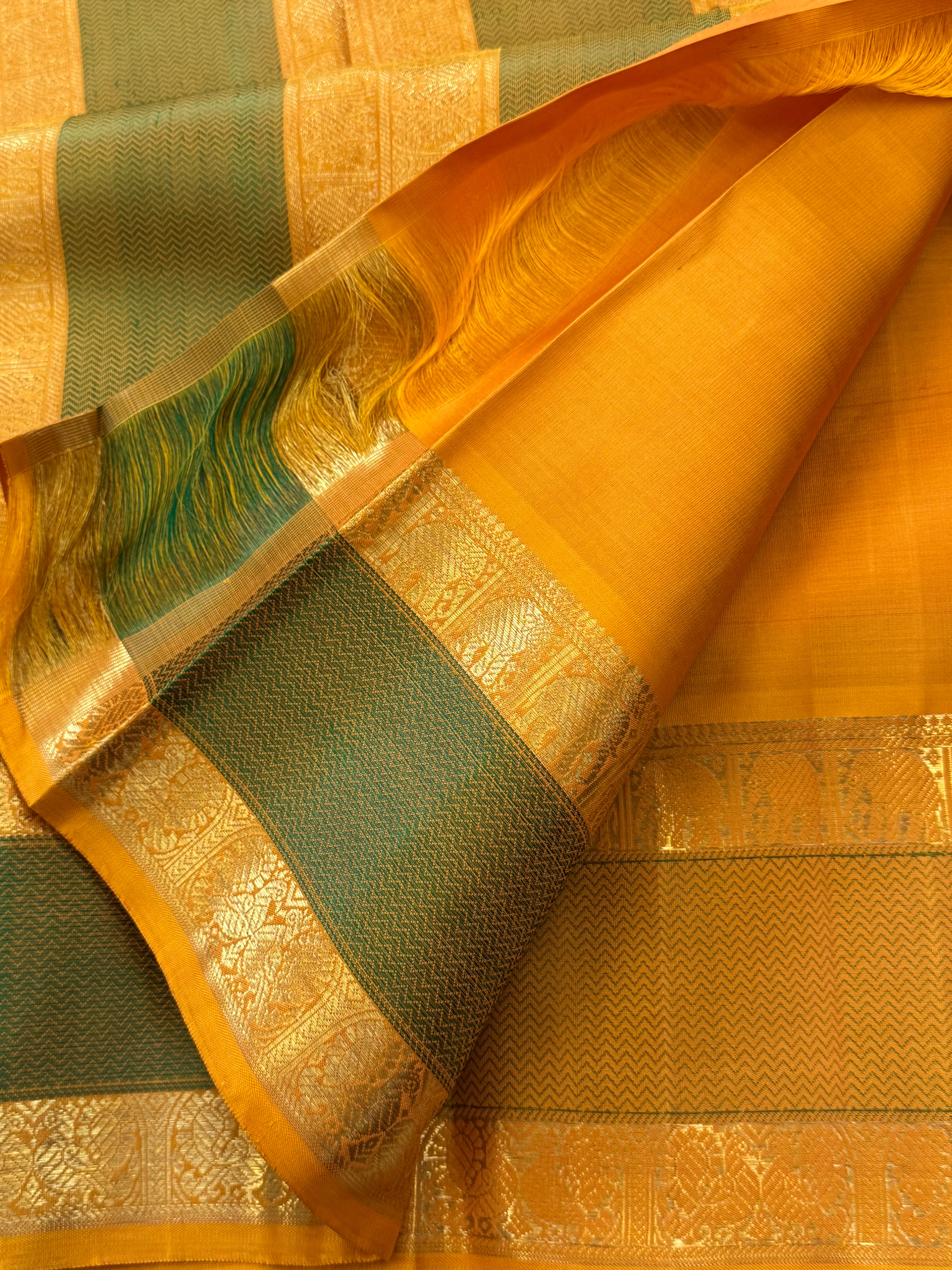 Mustard yellow body retta pet elephant and annam border/ kanjipuram silk CLSA7735