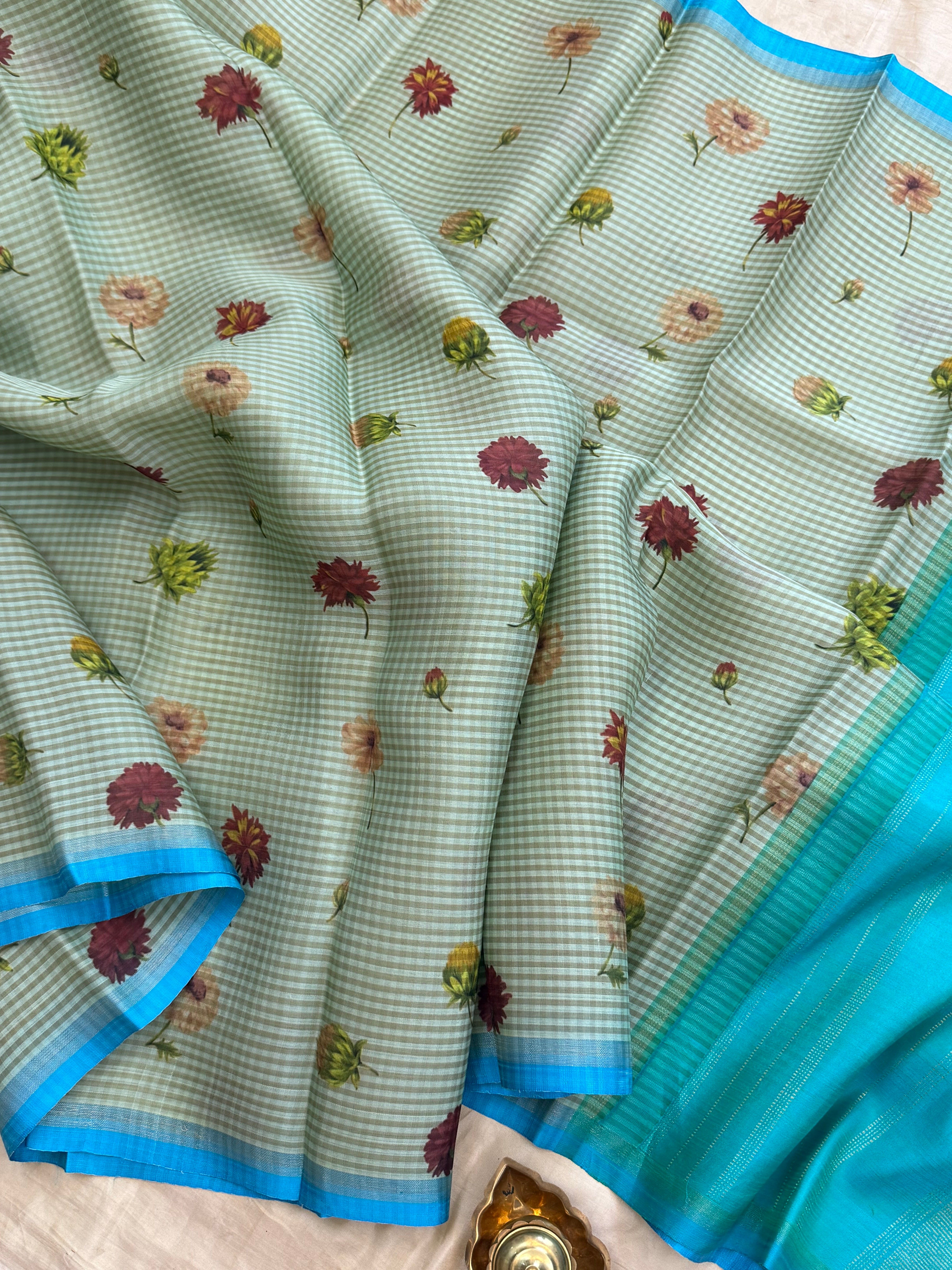 ORGANZA FLORAL DIGITAL PRINTED PURE ZARI / KANJIPURAM SILK SAREE CLSA 10812